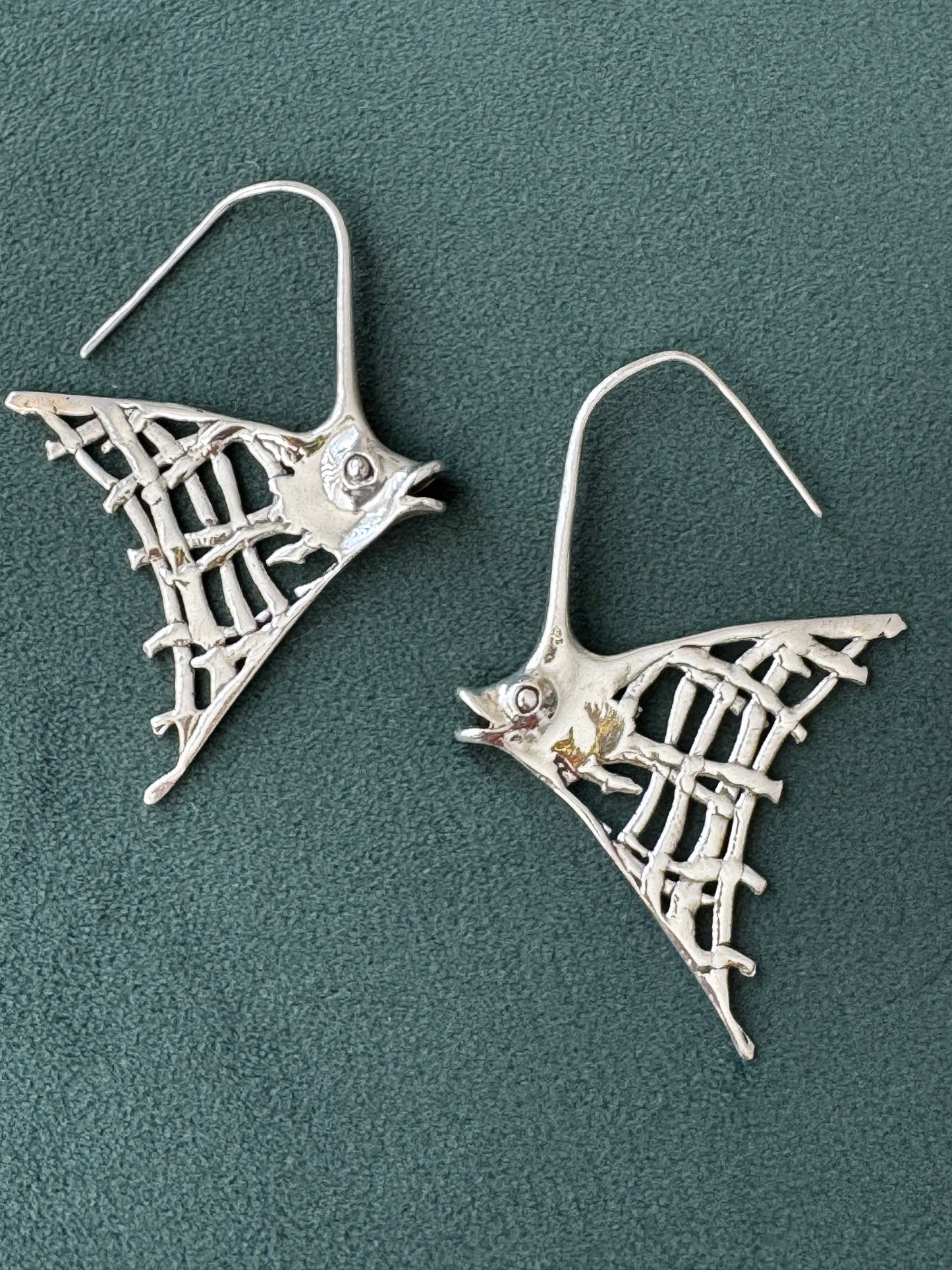 Estate Sterling Silver Angelfish Dangle Earrings Big Bold Ocean Statement Two Inches of Mermaid Life