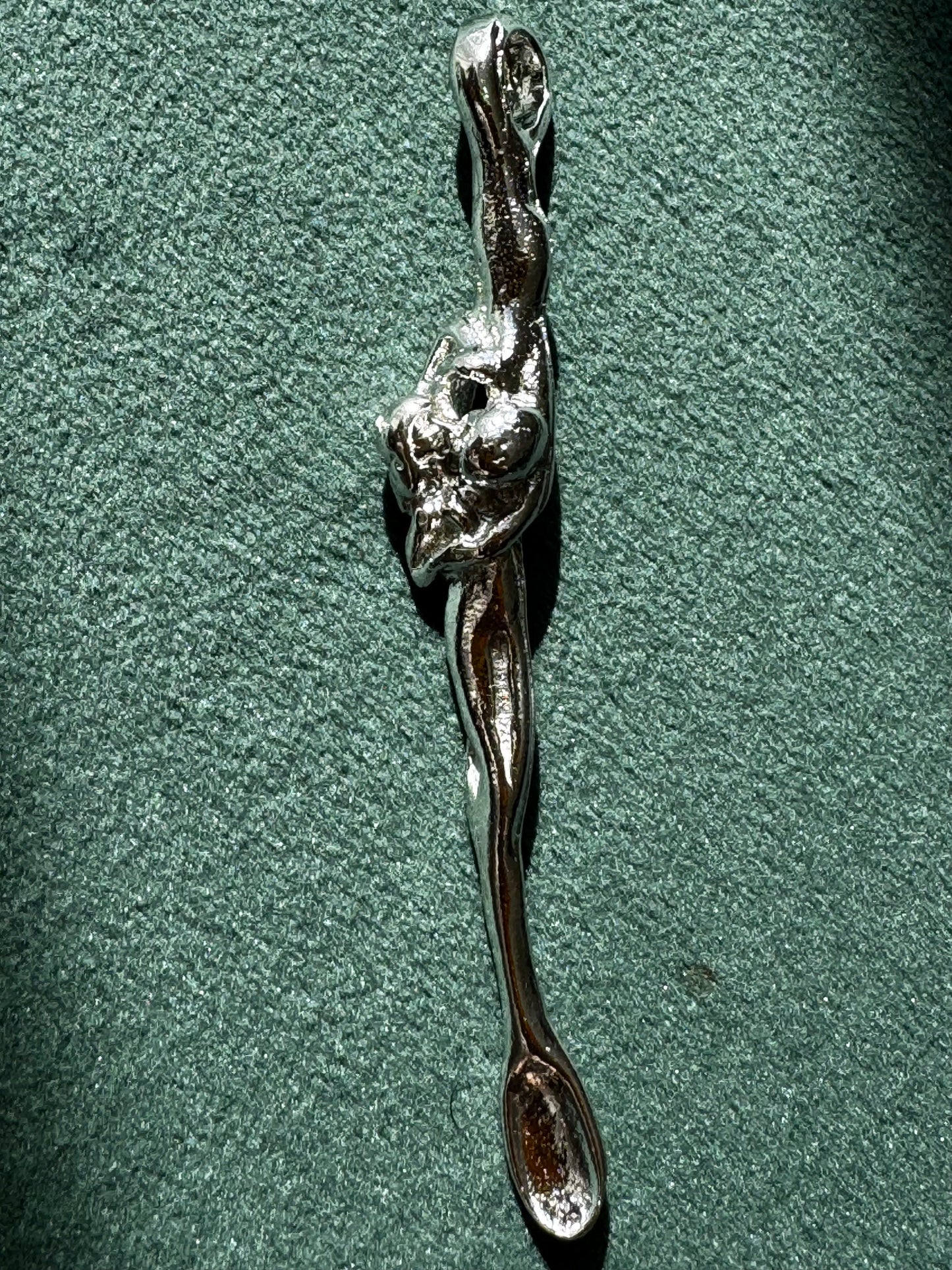 Estate Sterling Silver Entwined Lovers Figural Spoon Pendant Necklace - Wink Wink