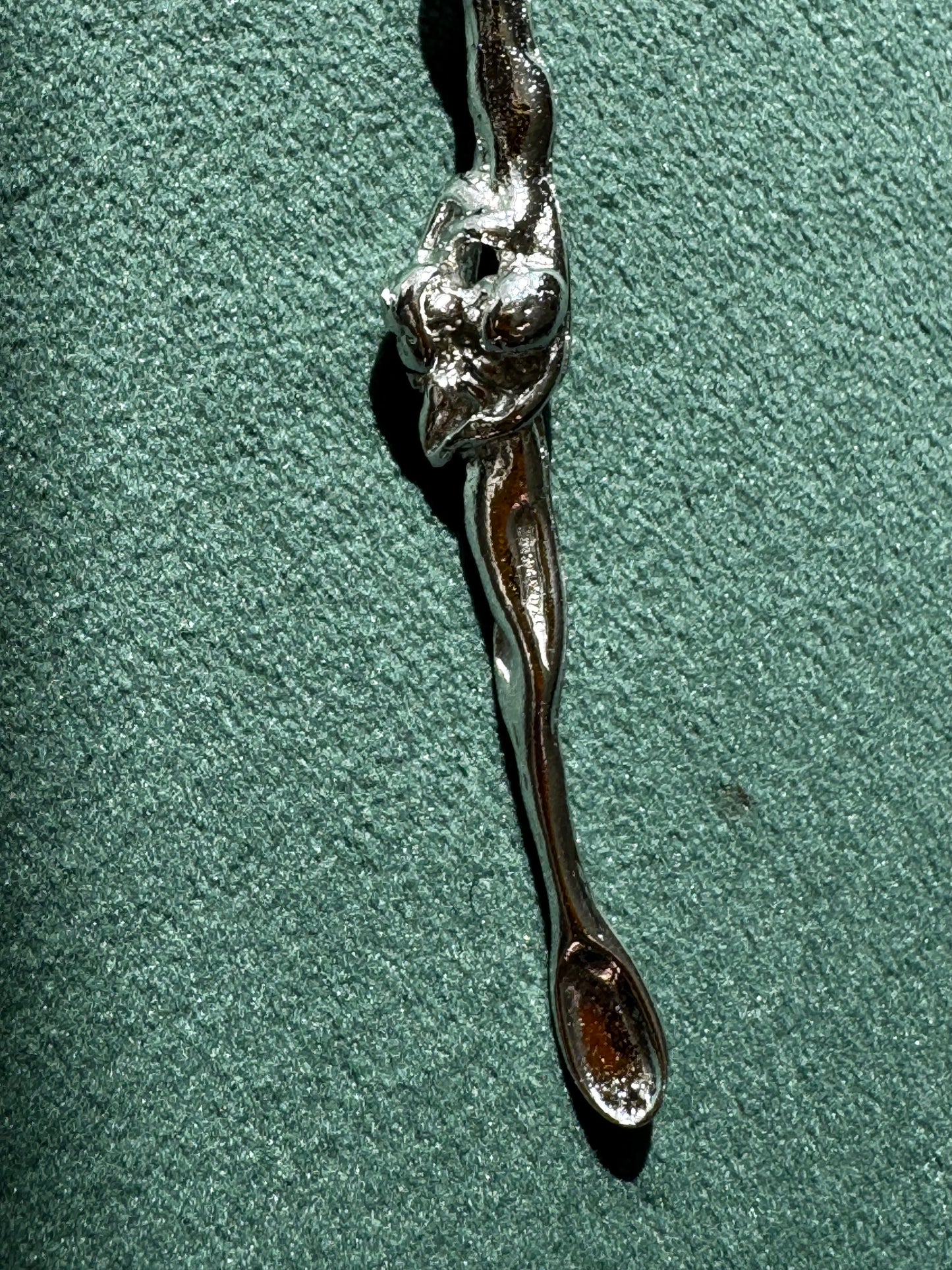 Estate Sterling Silver Entwined Lovers Figural Spoon Pendant Necklace - Wink Wink