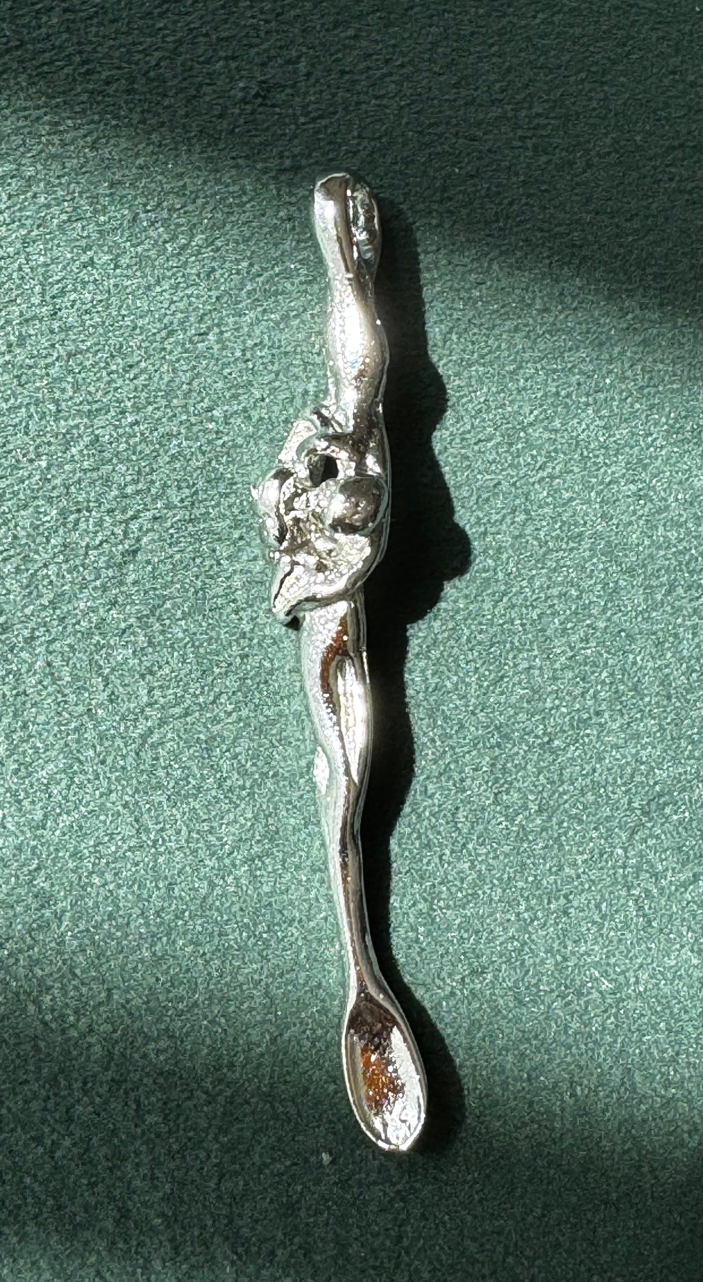 Estate Sterling Silver Entwined Lovers Figural Spoon Pendant Necklace - Wink Wink