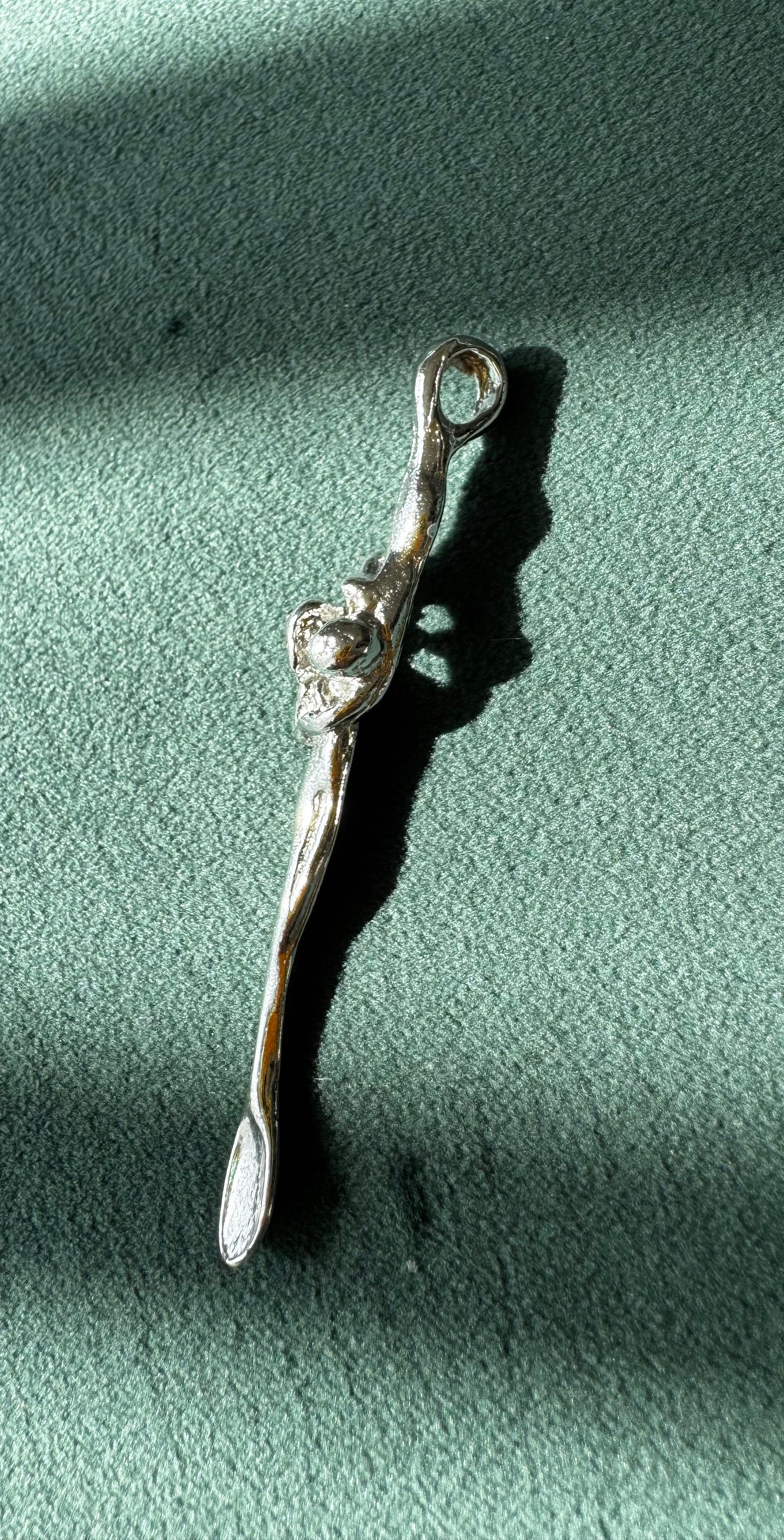 Estate Sterling Silver Entwined Lovers Figural Spoon Pendant Necklace - Wink Wink