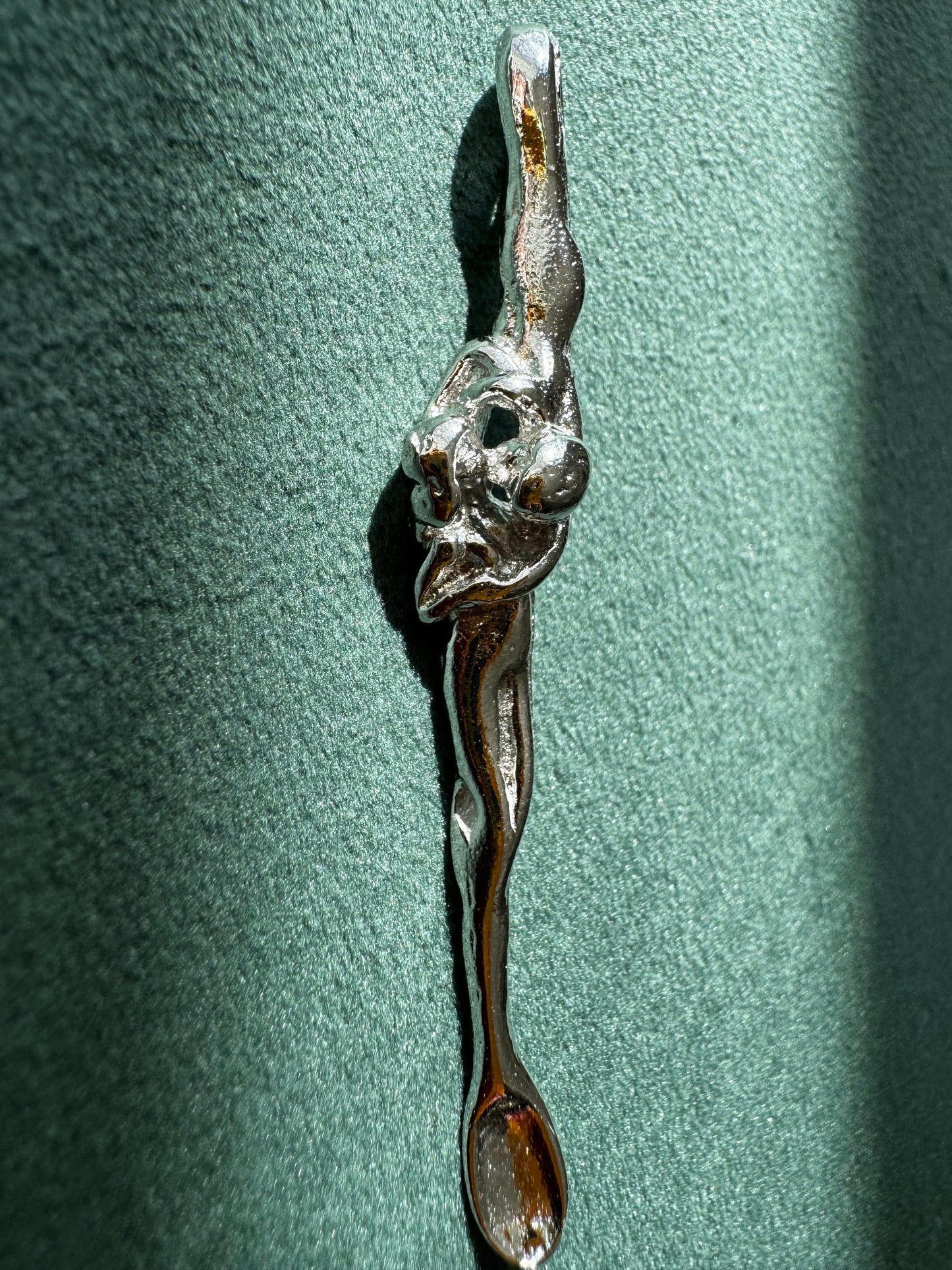 Estate Sterling Silver Entwined Lovers Figural Spoon Pendant Necklace - Wink Wink