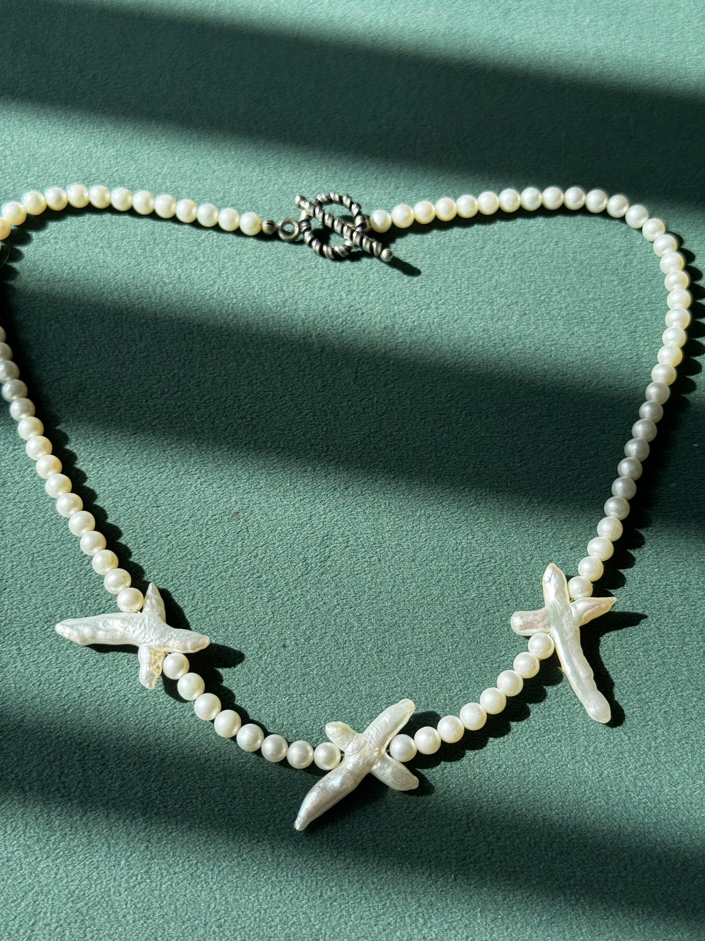 Estate Freshwater Pearl Necklace XO Baroque Pearl Accents Sterling Silver Toggle Clasp