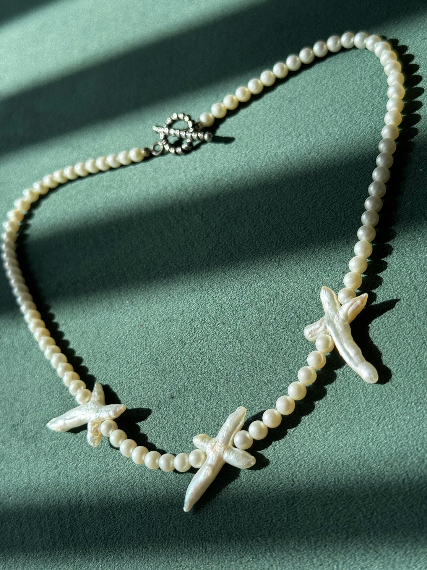 Estate Freshwater Pearl Necklace XO Baroque Pearl Accents Sterling Silver Toggle Clasp