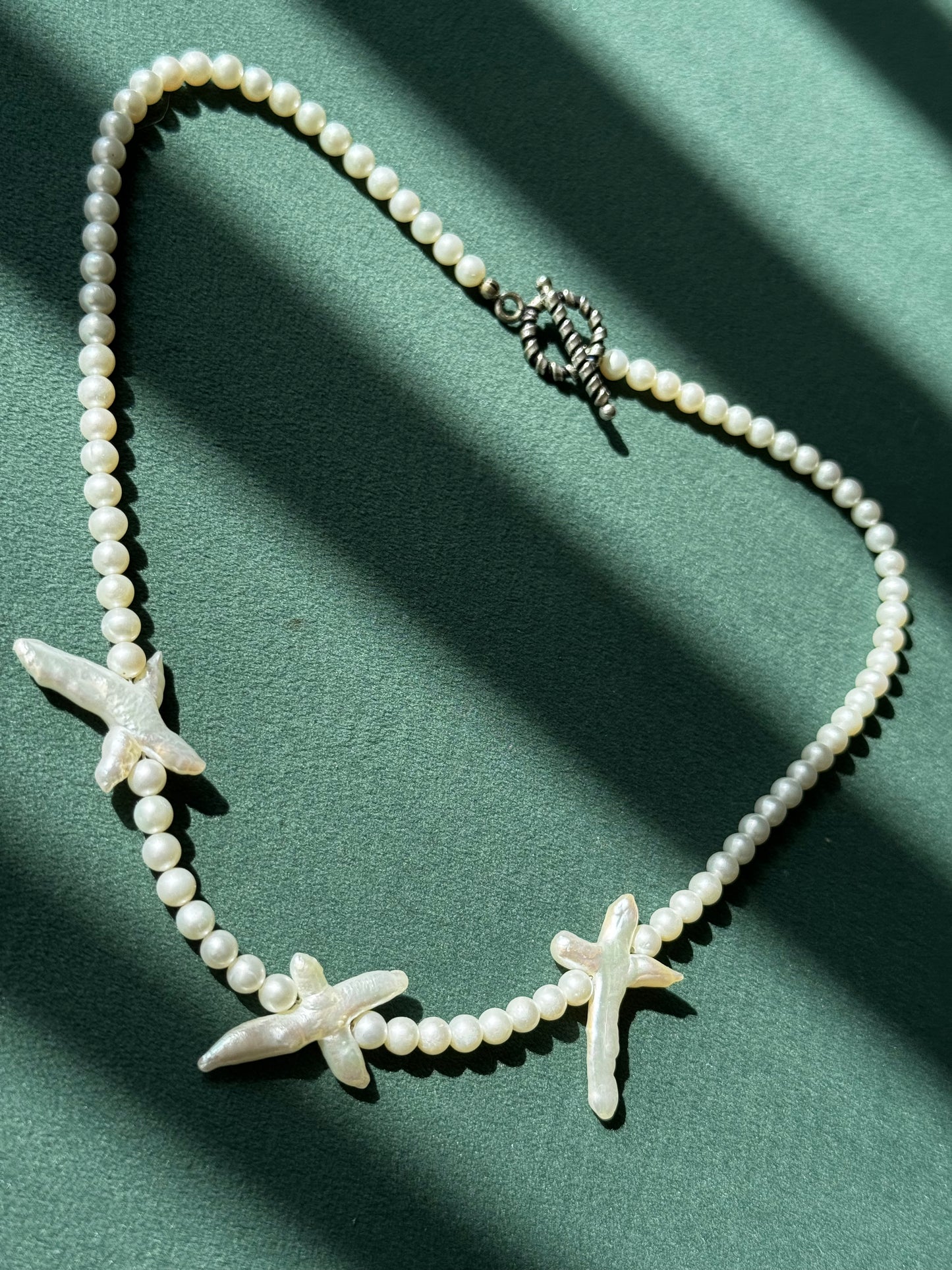 Estate Freshwater Pearl Necklace XO Baroque Pearl Accents Sterling Silver Toggle Clasp