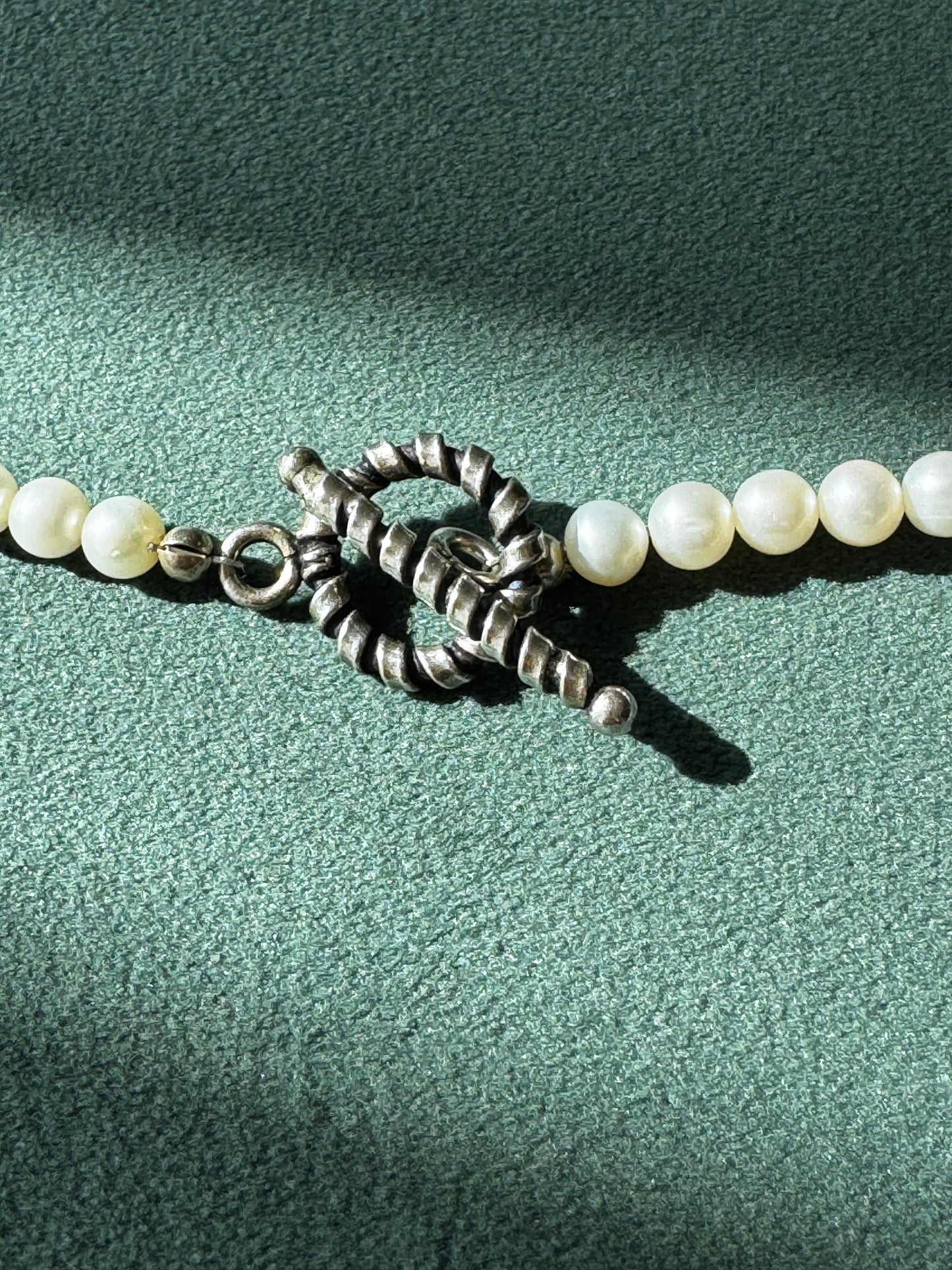 Estate Freshwater Pearl Necklace XO Baroque Pearl Accents Sterling Silver Toggle Clasp