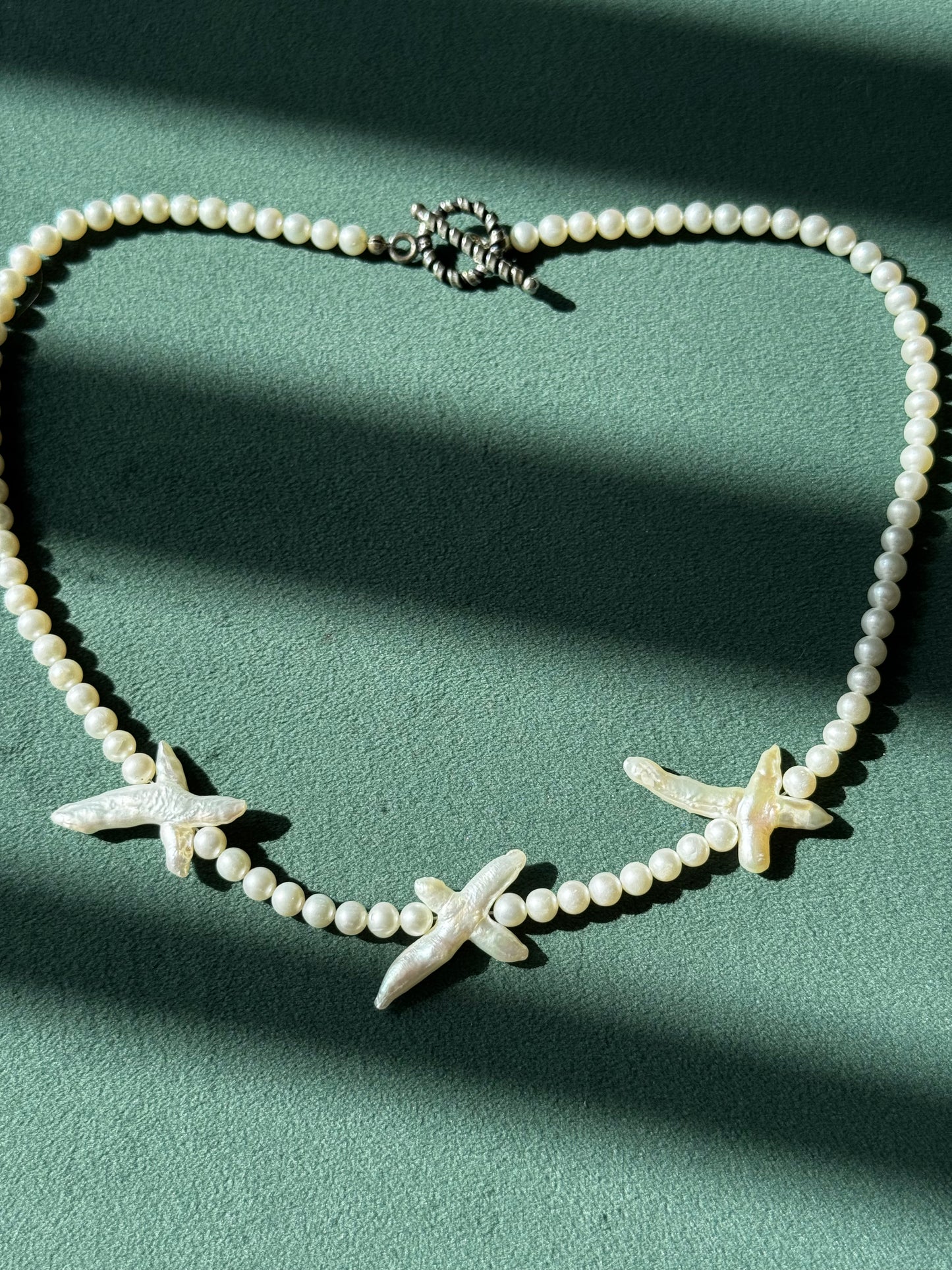 Estate Freshwater Pearl Necklace XO Baroque Pearl Accents Sterling Silver Toggle Clasp