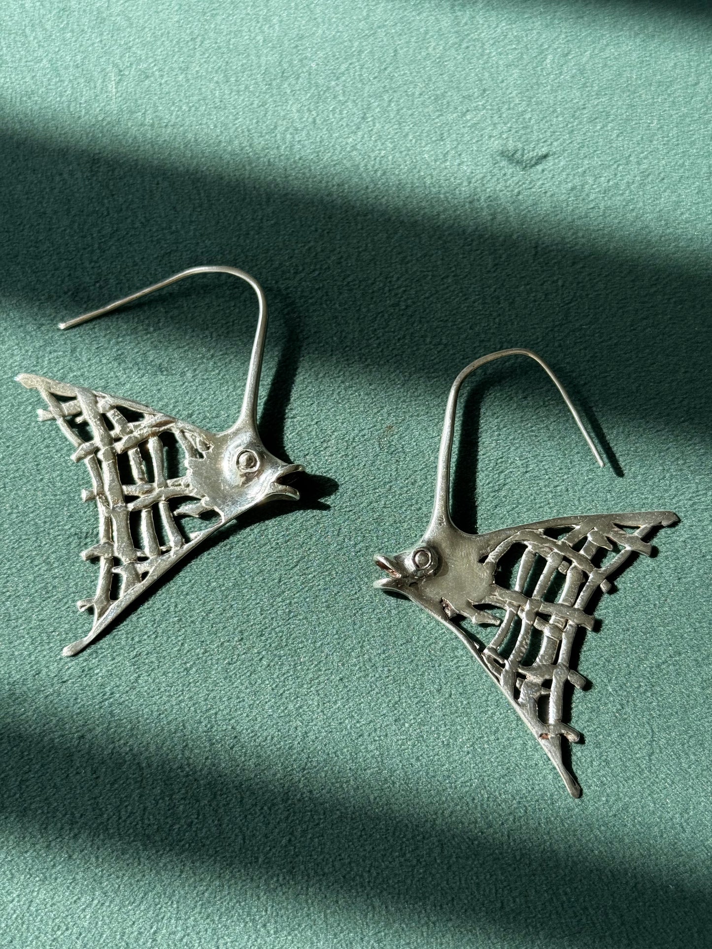 Estate Sterling Silver Angelfish Dangle Earrings Big Bold Ocean Statement Two Inches of Mermaid Life