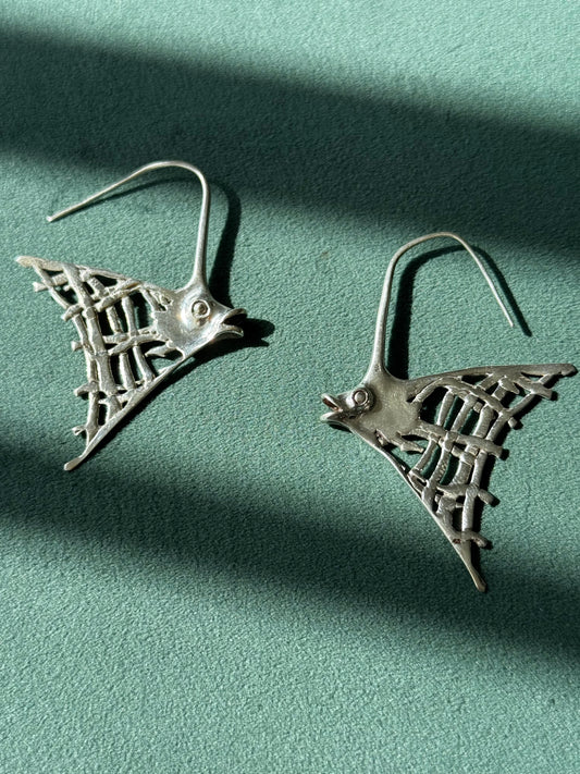 Estate Sterling Silver Angelfish Dangle Earrings Big Bold Ocean Statement Two Inches of Mermaid Life