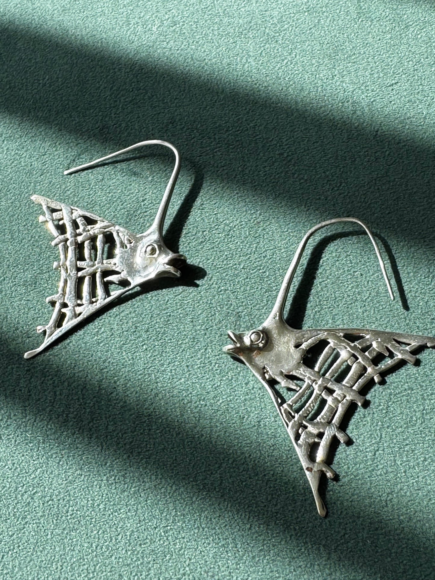 Estate Sterling Silver Angelfish Dangle Earrings Big Bold Ocean Statement Two Inches of Mermaid Life