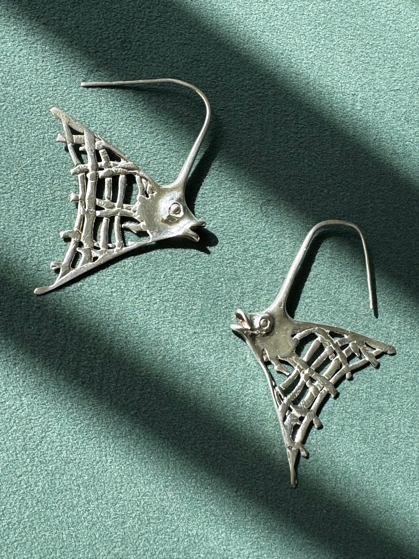 Estate Sterling Silver Angelfish Dangle Earrings Big Bold Ocean Statement Two Inches of Mermaid Life