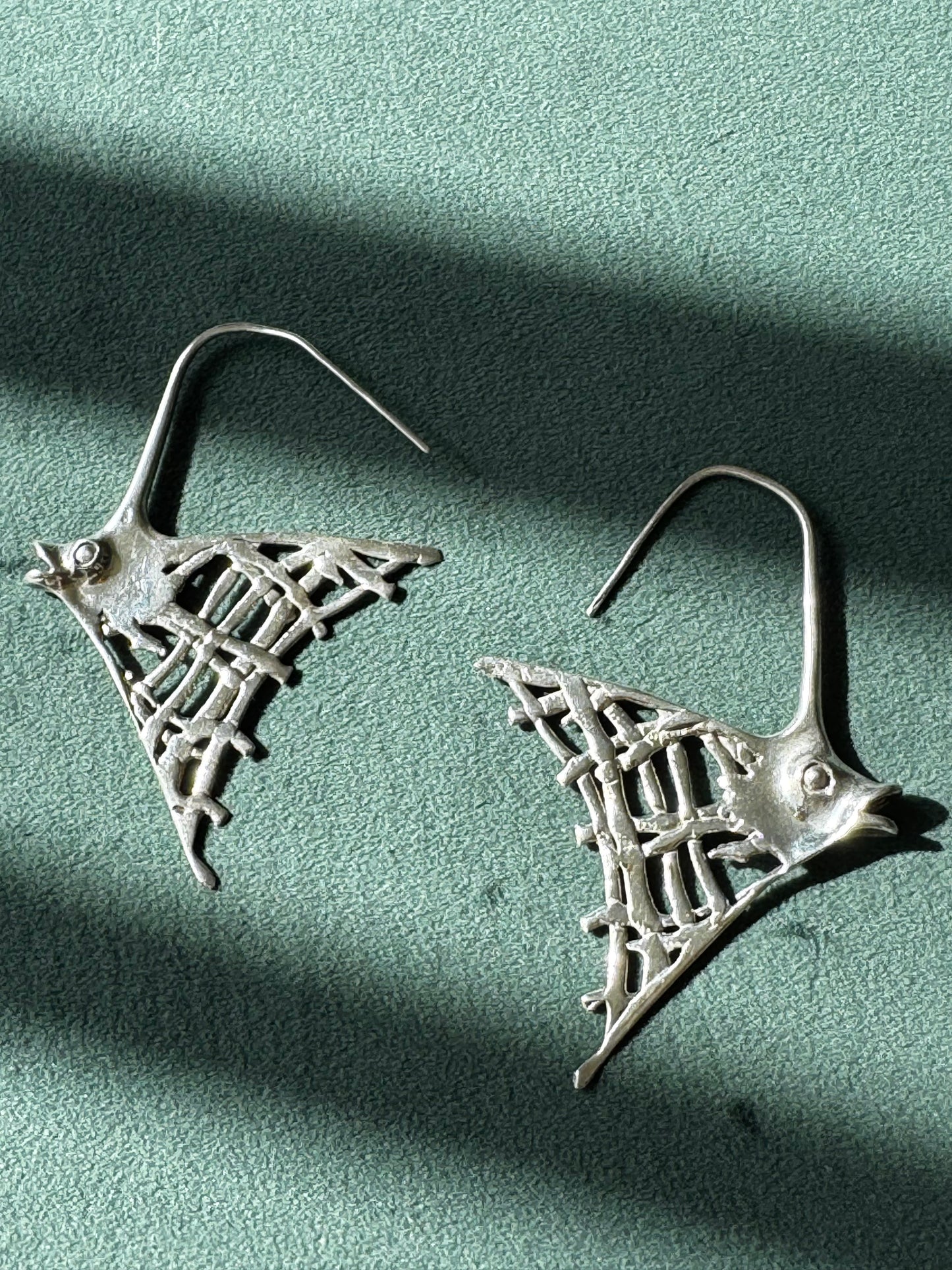 Estate Sterling Silver Angelfish Dangle Earrings Big Bold Ocean Statement Two Inches of Mermaid Life