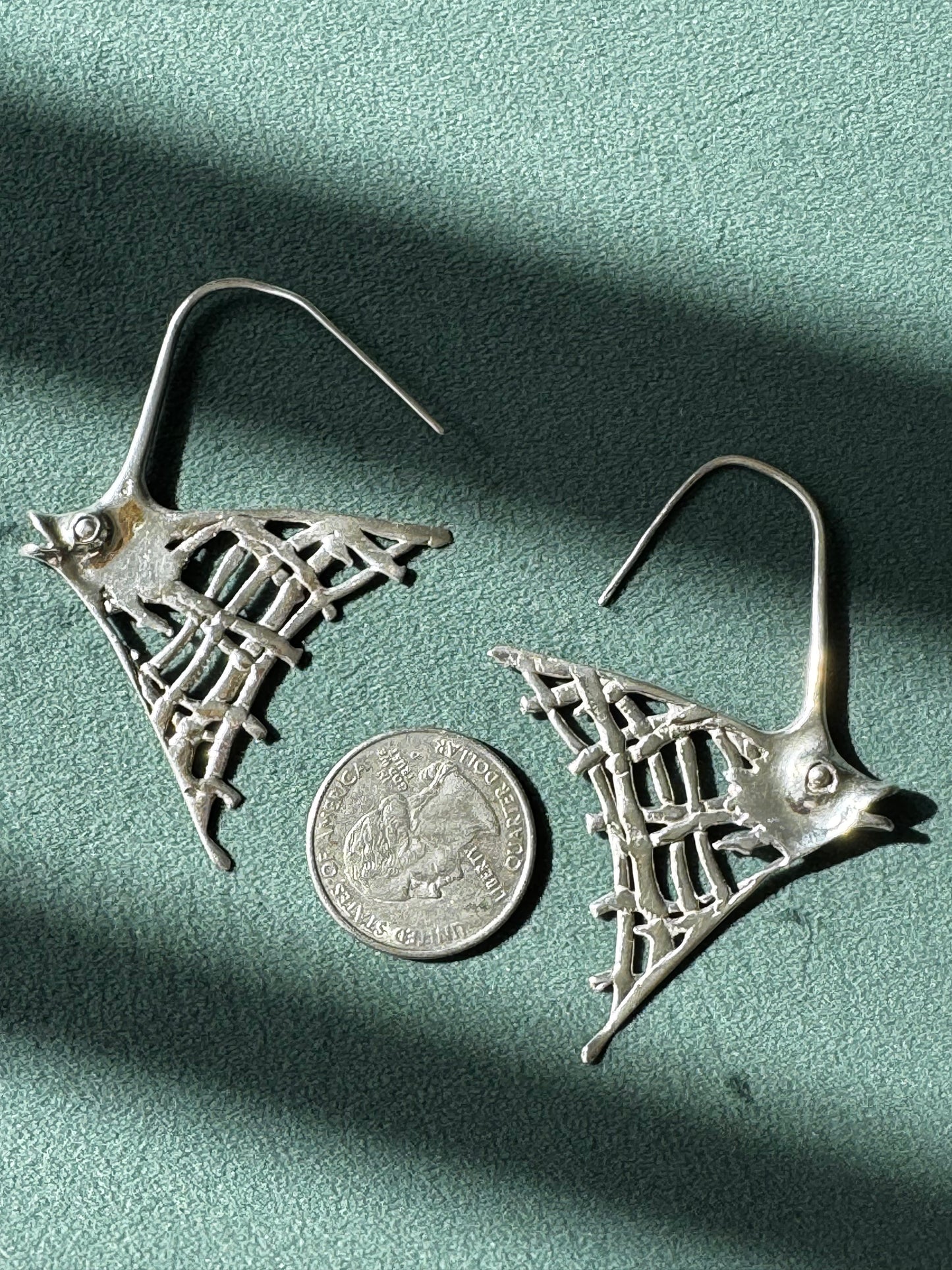 Estate Sterling Silver Angelfish Dangle Earrings Big Bold Ocean Statement Two Inches of Mermaid Life