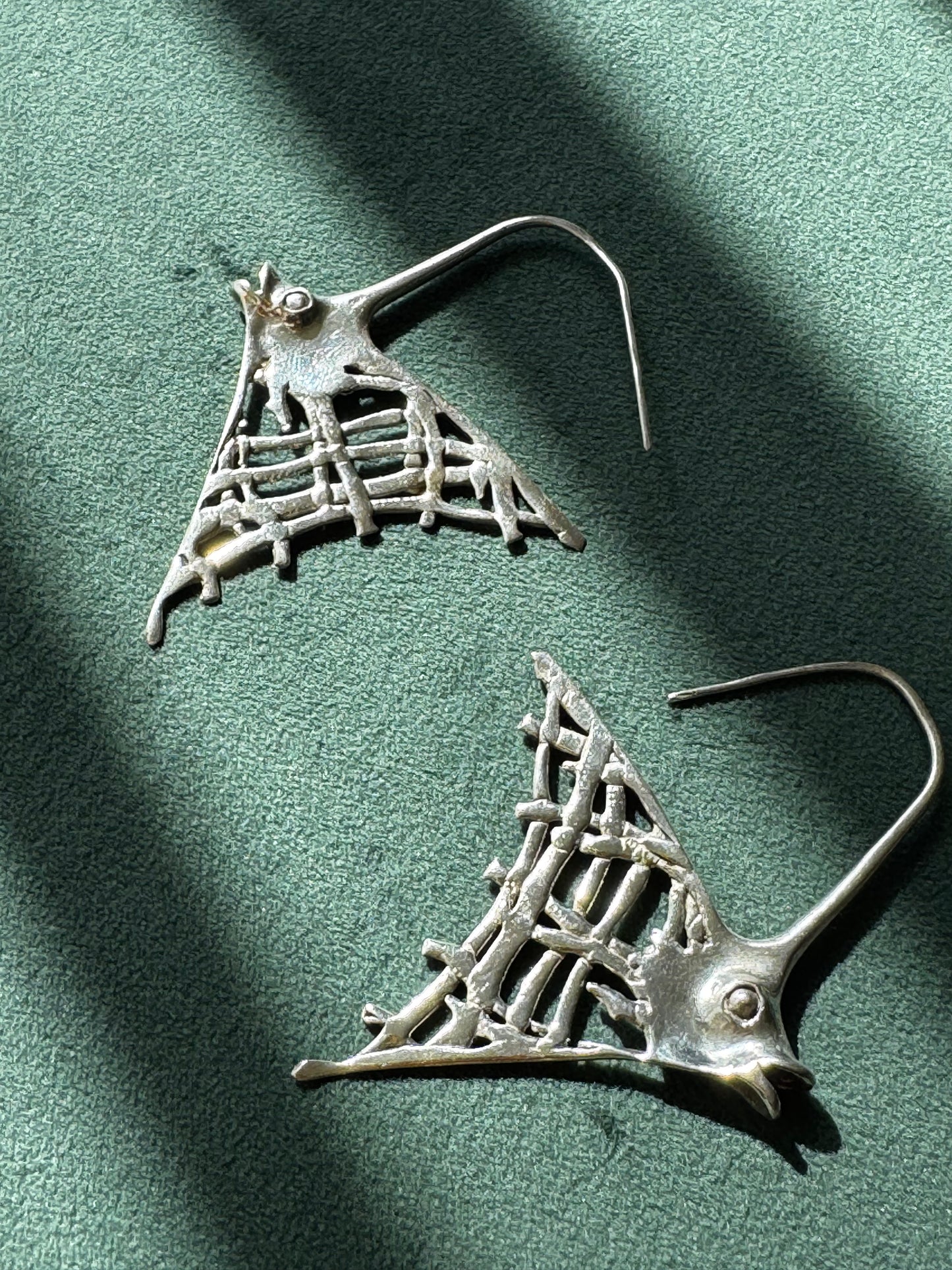 Estate Sterling Silver Angelfish Dangle Earrings Big Bold Ocean Statement Two Inches of Mermaid Life