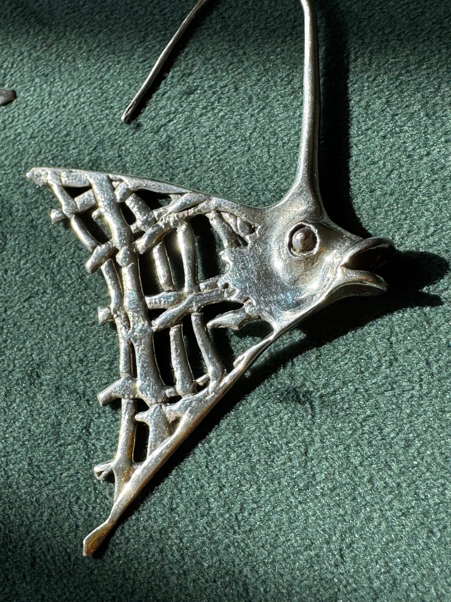 Estate Sterling Silver Angelfish Dangle Earrings Big Bold Ocean Statement Two Inches of Mermaid Life