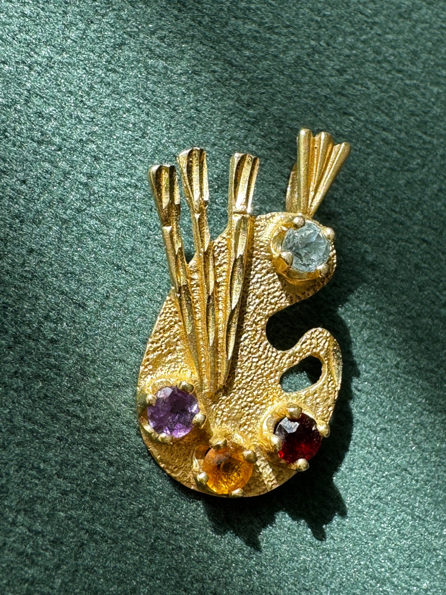 Estate 14K Yellow Gold Painter's Palette Pendant Charm Diamond Garnet Citrine Amethyst Four Gemstone Artist Jewelry