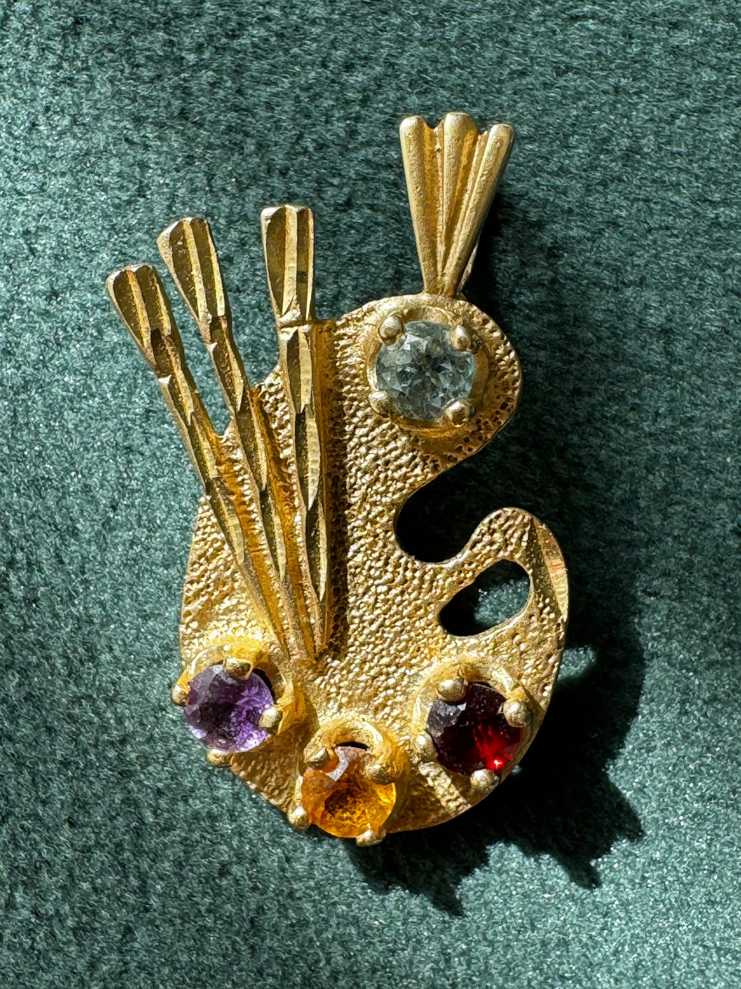 Estate 14K Yellow Gold Painter's Palette Pendant Charm Diamond Garnet Citrine Amethyst Four Gemstone Artist Jewelry