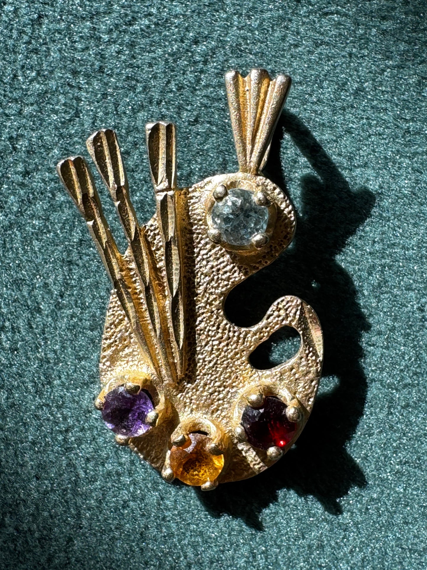 Estate 14K Yellow Gold Painter's Palette Pendant Charm Diamond Garnet Citrine Amethyst Four Gemstone Artist Jewelry