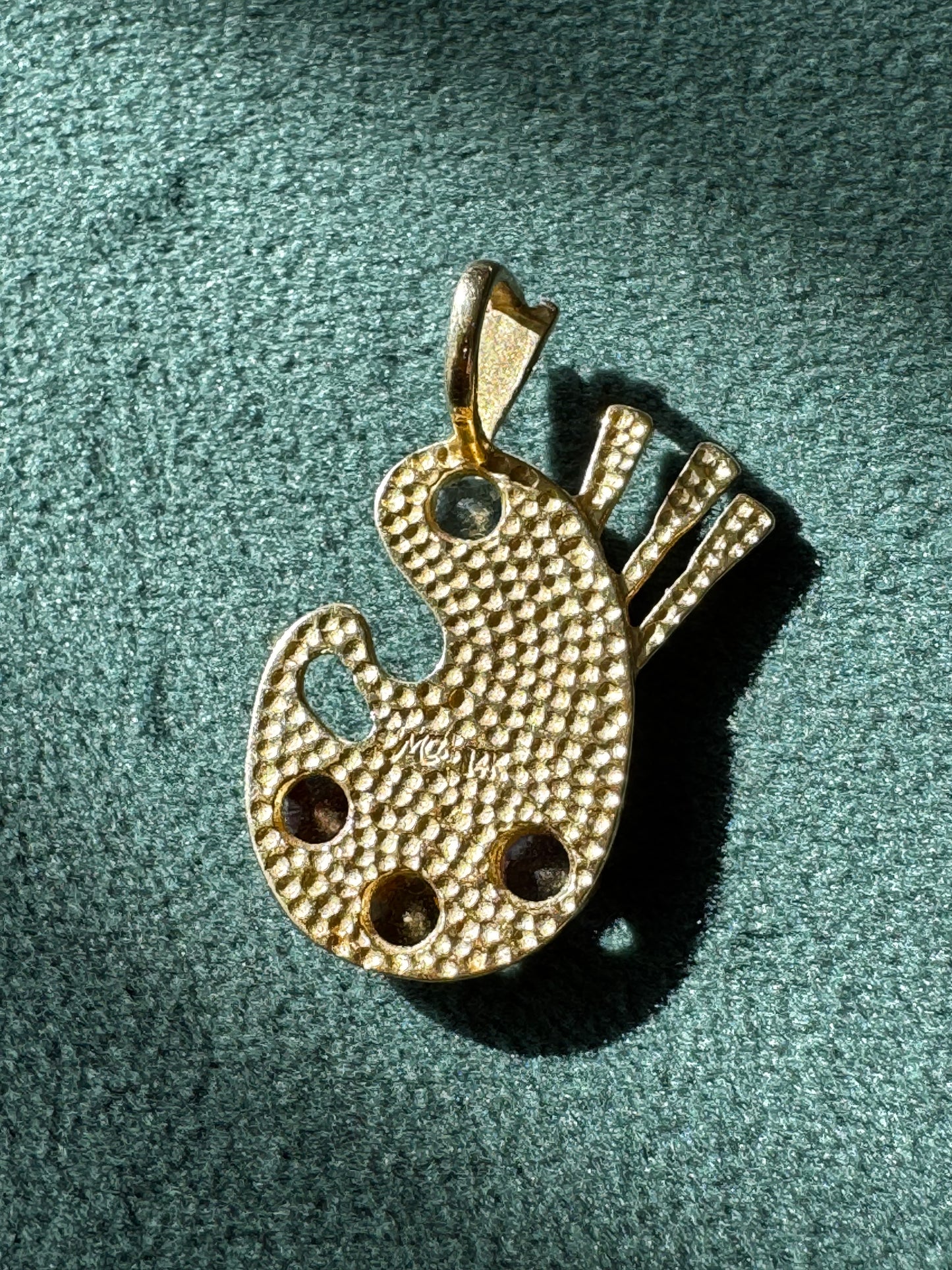 Estate 14K Yellow Gold Painter's Palette Pendant Charm Diamond Garnet Citrine Amethyst Four Gemstone Artist Jewelry