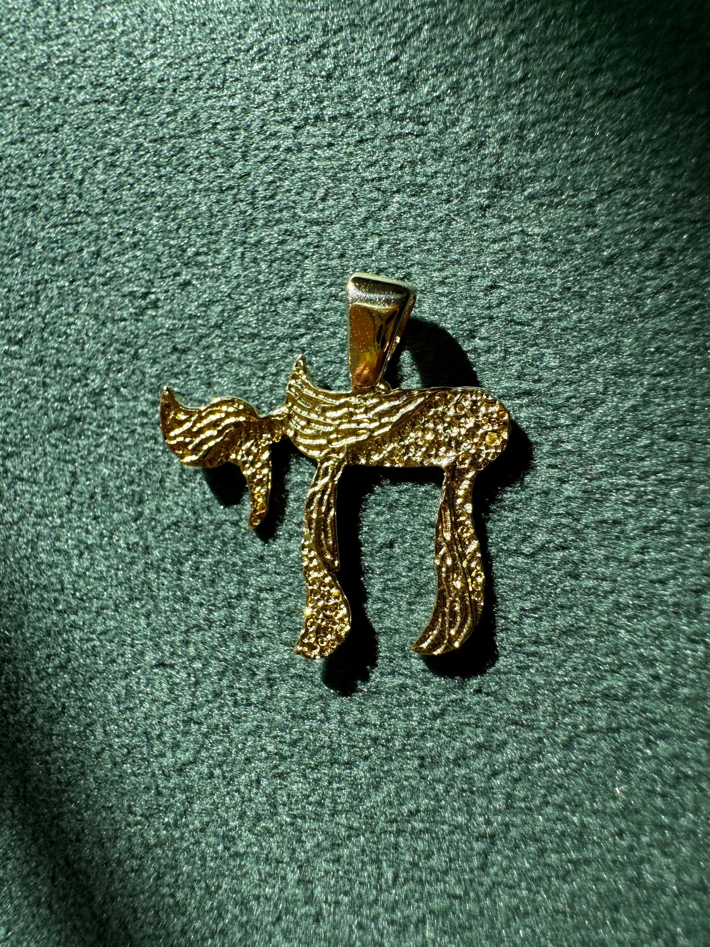 Vintage Estate 14K Yellow Gold Textured Chai Pendant — Jewish Symbol of Life — Handmade