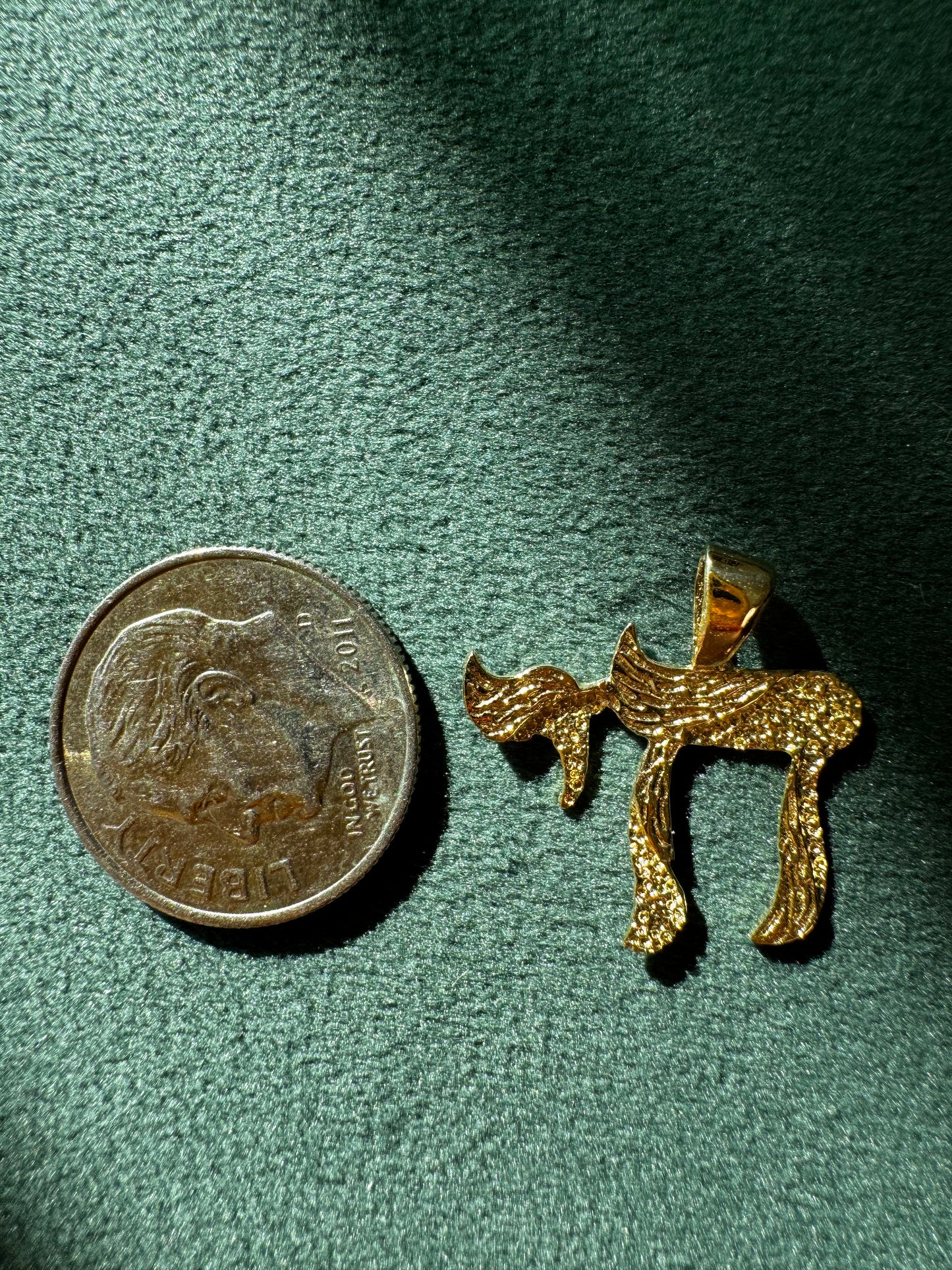 Vintage Estate 14K Yellow Gold Textured Chai Pendant — Jewish Symbol of Life — Handmade