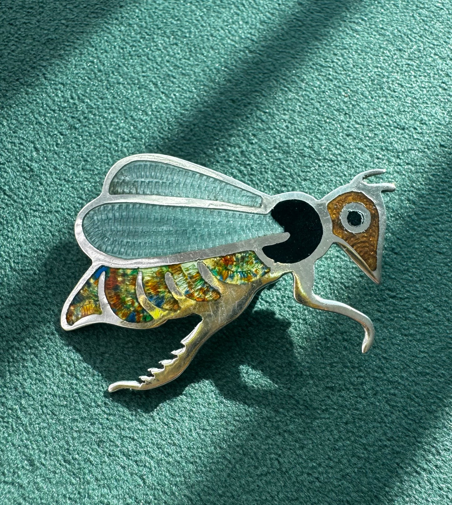 Jeronimo Fuentes Taxco Sterling Silver Fly Brooch The One With Translucent Guilloche Wings and a PhD in Enamel