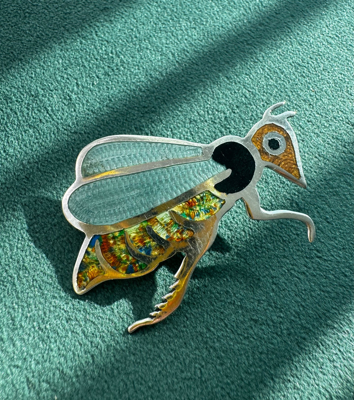 Jeronimo Fuentes Taxco Sterling Silver Fly Brooch The One With Translucent Guilloche Wings and a PhD in Enamel