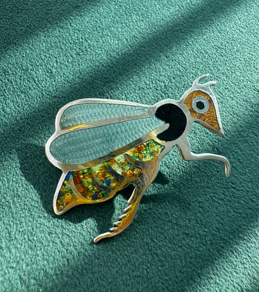 Jeronimo Fuentes Taxco Sterling Silver Fly Brooch The One With Translucent Guilloche Wings and a PhD in Enamel