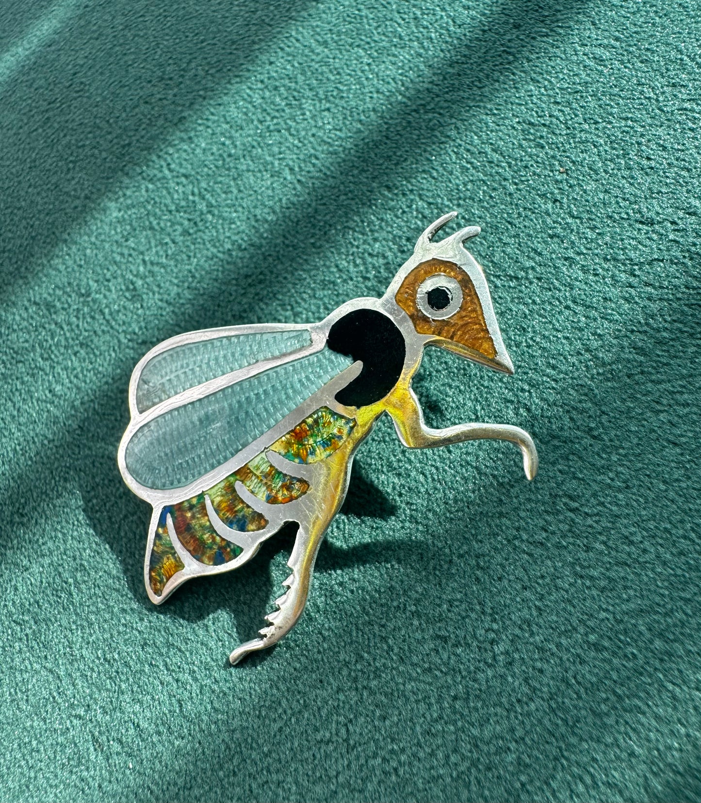Jeronimo Fuentes Taxco Sterling Silver Fly Brooch The One With Translucent Guilloche Wings and a PhD in Enamel