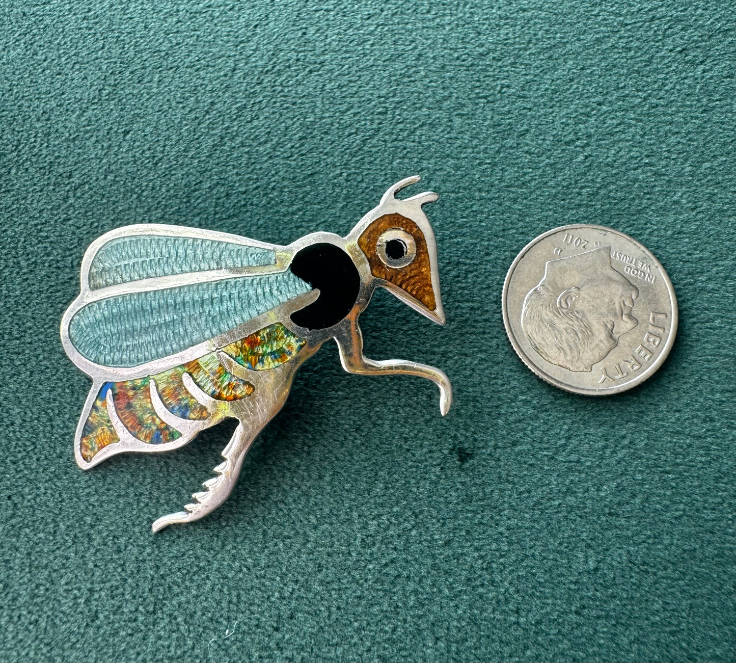 Jeronimo Fuentes Taxco Sterling Silver Fly Brooch The One With Translucent Guilloche Wings and a PhD in Enamel
