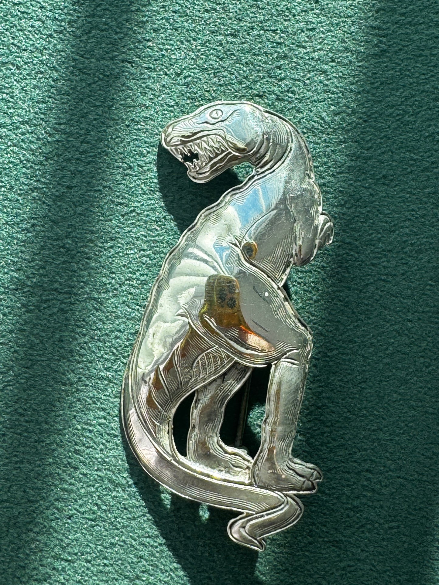 Vintage Sterling Silver Detailed T-Rex Tyrannosaurus Rex Brooch Pin