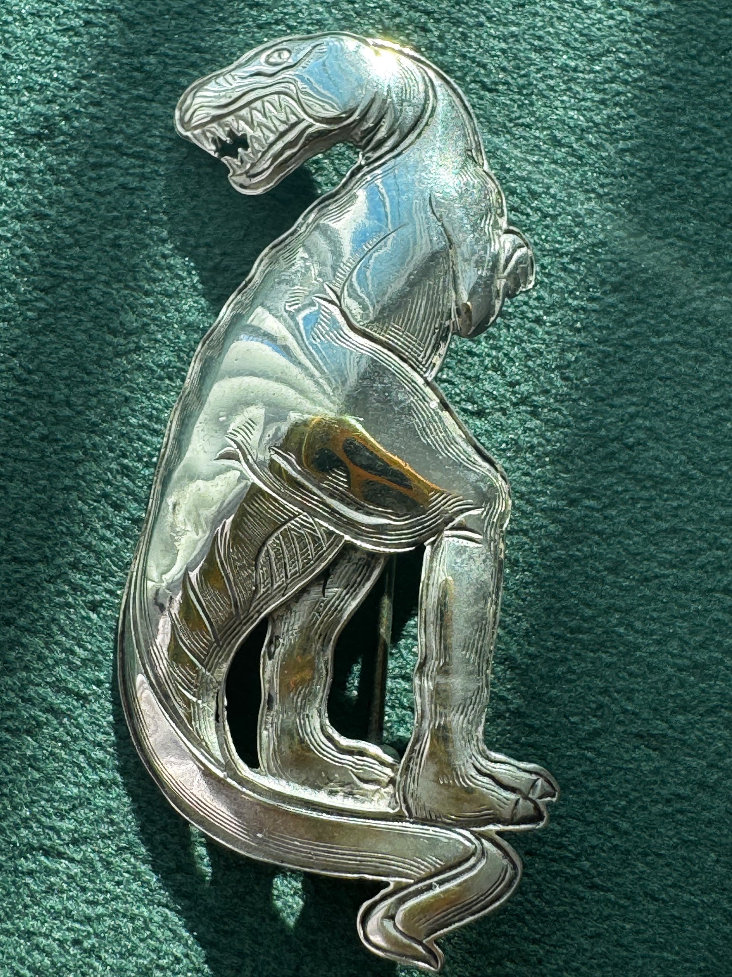Vintage Sterling Silver Detailed T-Rex Tyrannosaurus Rex Brooch Pin