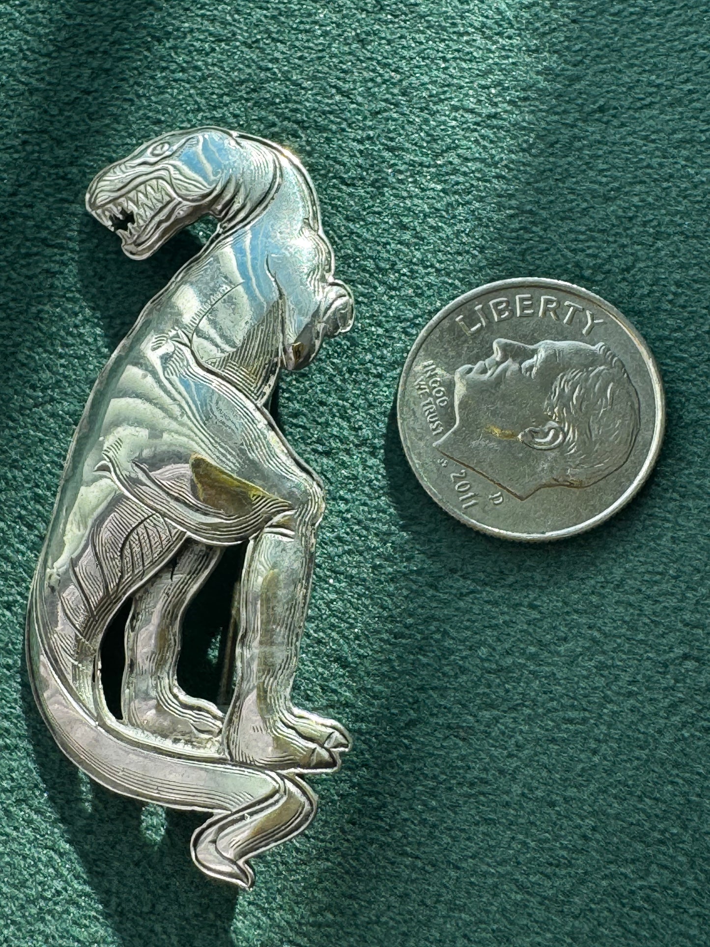 Vintage Sterling Silver Detailed T-Rex Tyrannosaurus Rex Brooch Pin
