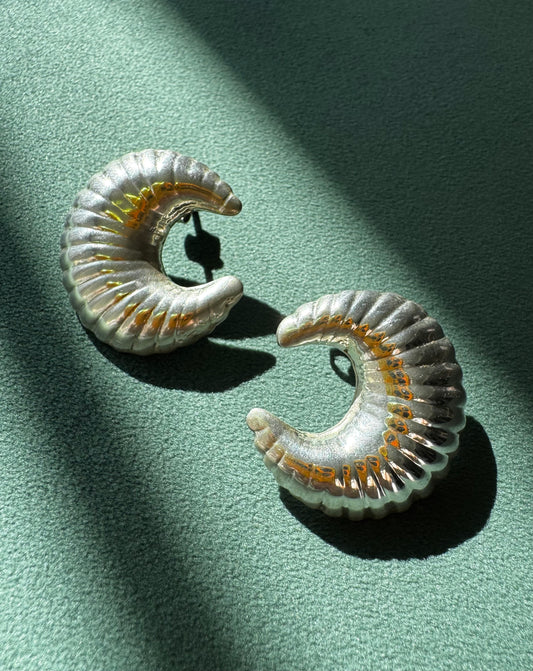 Estate Vintage Taxco Mexico Sterling Silver Ram Horn Scroll Earrings Y2K Bold Sculptural Modernist Post