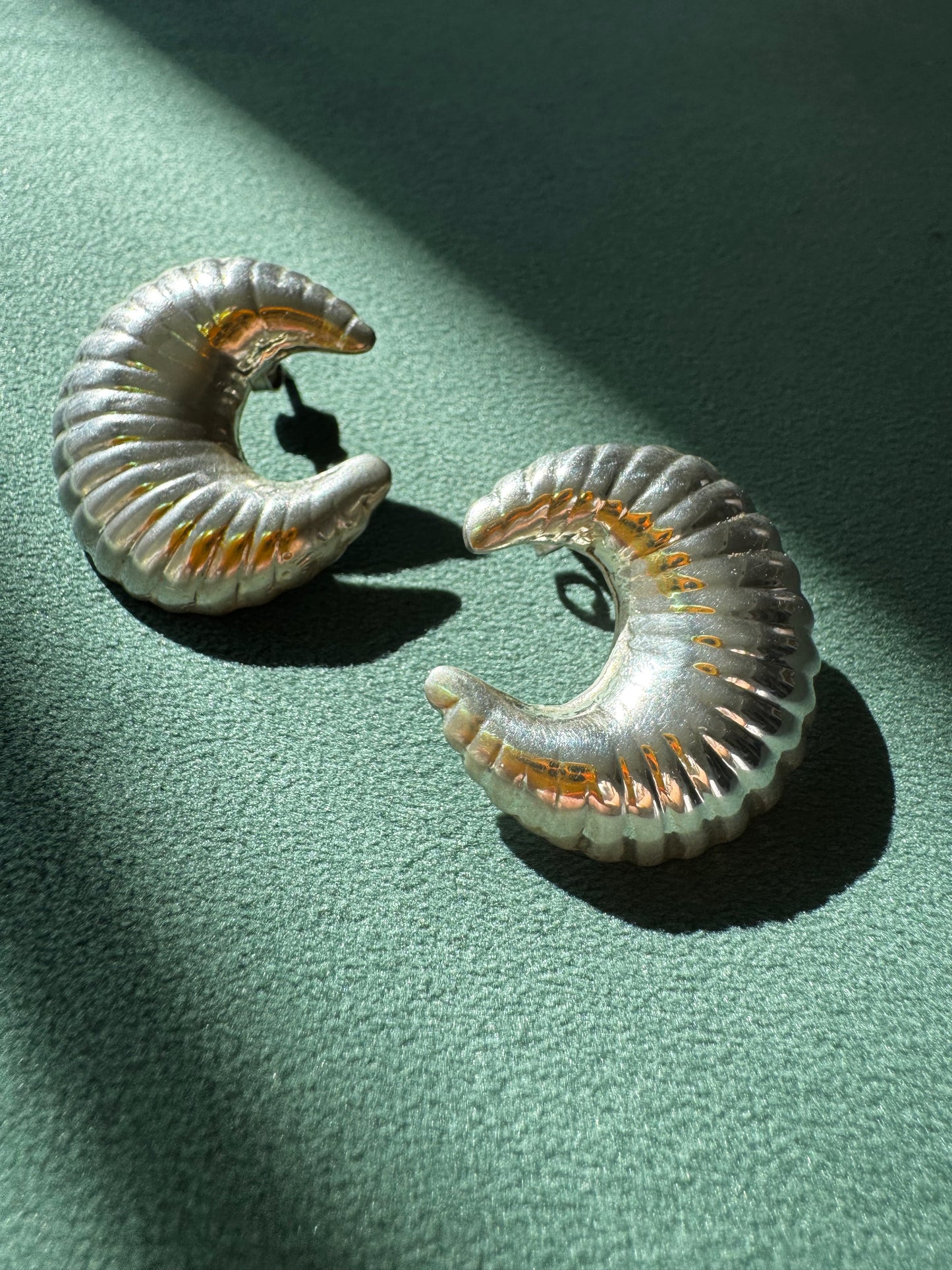 Estate Vintage Taxco Mexico Sterling Silver Ram Horn Scroll Earrings Y2K Bold Sculptural Modernist Post
