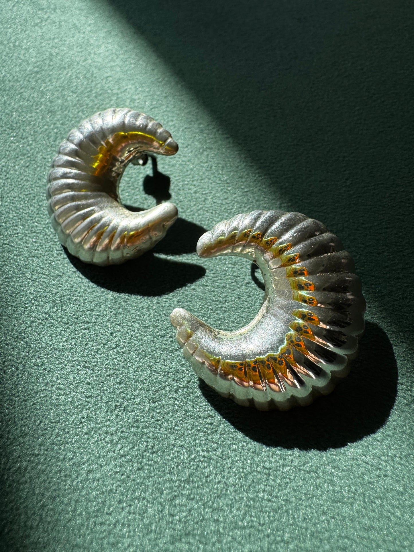 Estate Vintage Taxco Mexico Sterling Silver Ram Horn Scroll Earrings Y2K Bold Sculptural Modernist Post