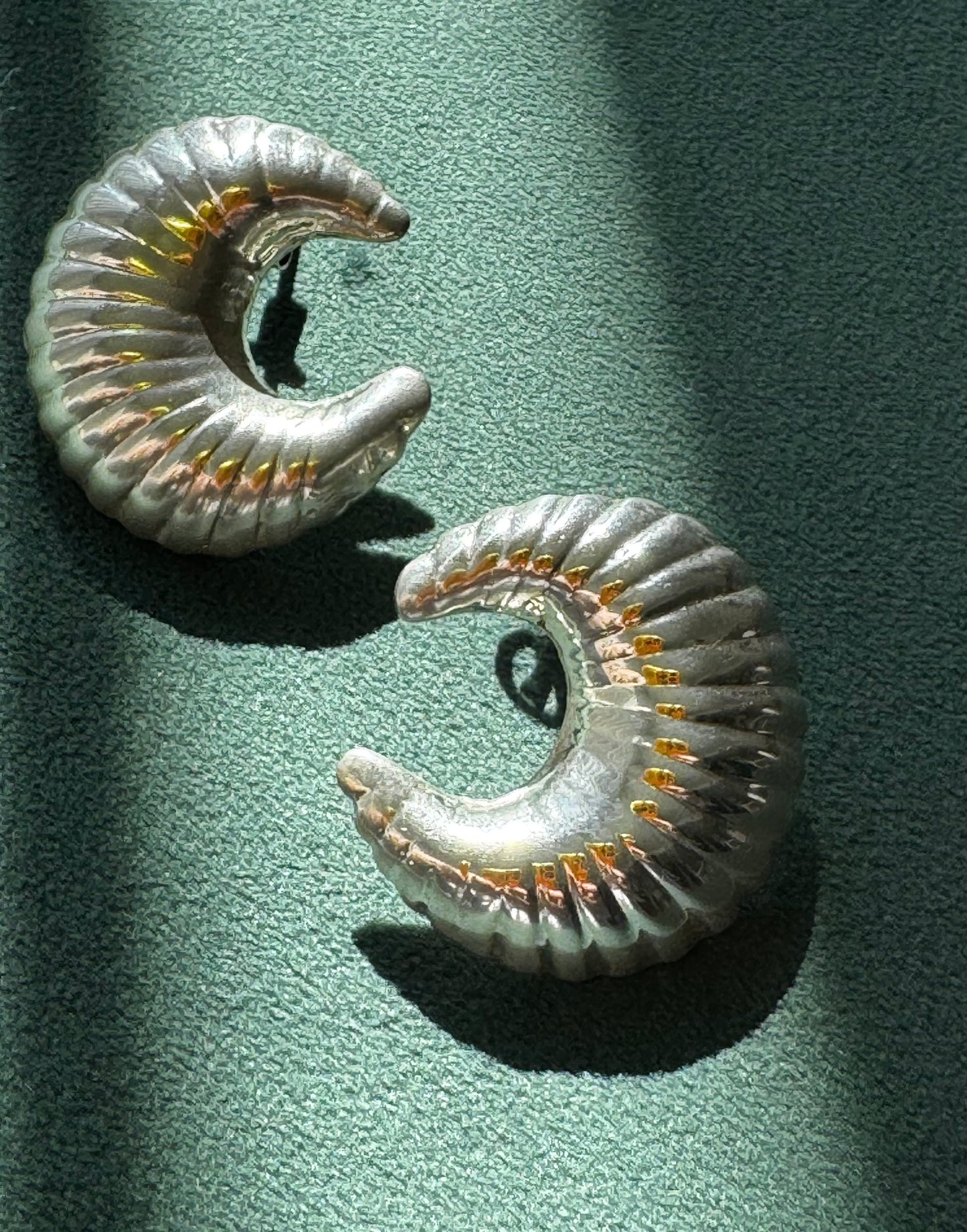 Estate Vintage Taxco Mexico Sterling Silver Ram Horn Scroll Earrings Y2K Bold Sculptural Modernist Post