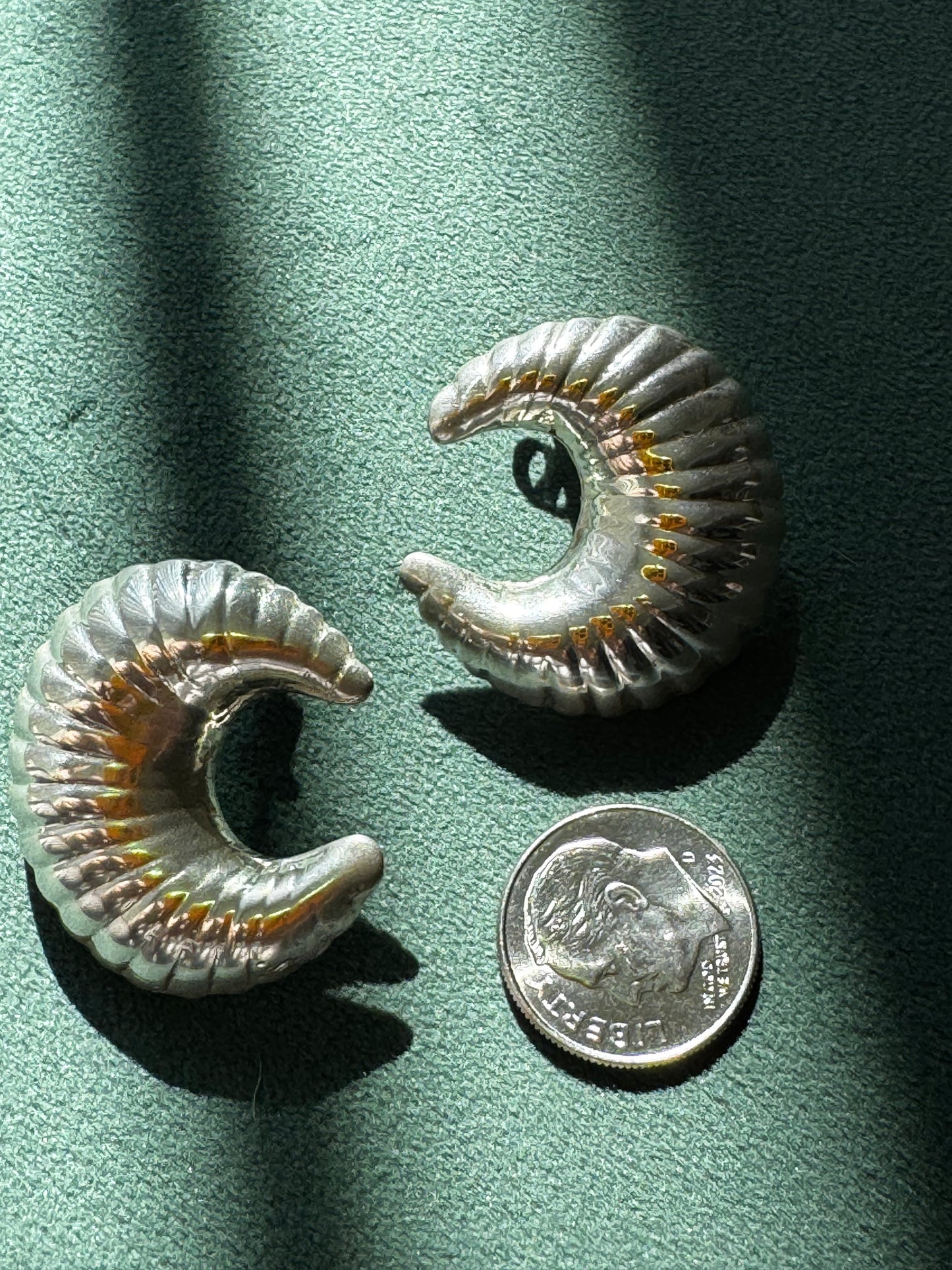Estate Vintage Taxco Mexico Sterling Silver Ram Horn Scroll Earrings Y2K Bold Sculptural Modernist Post