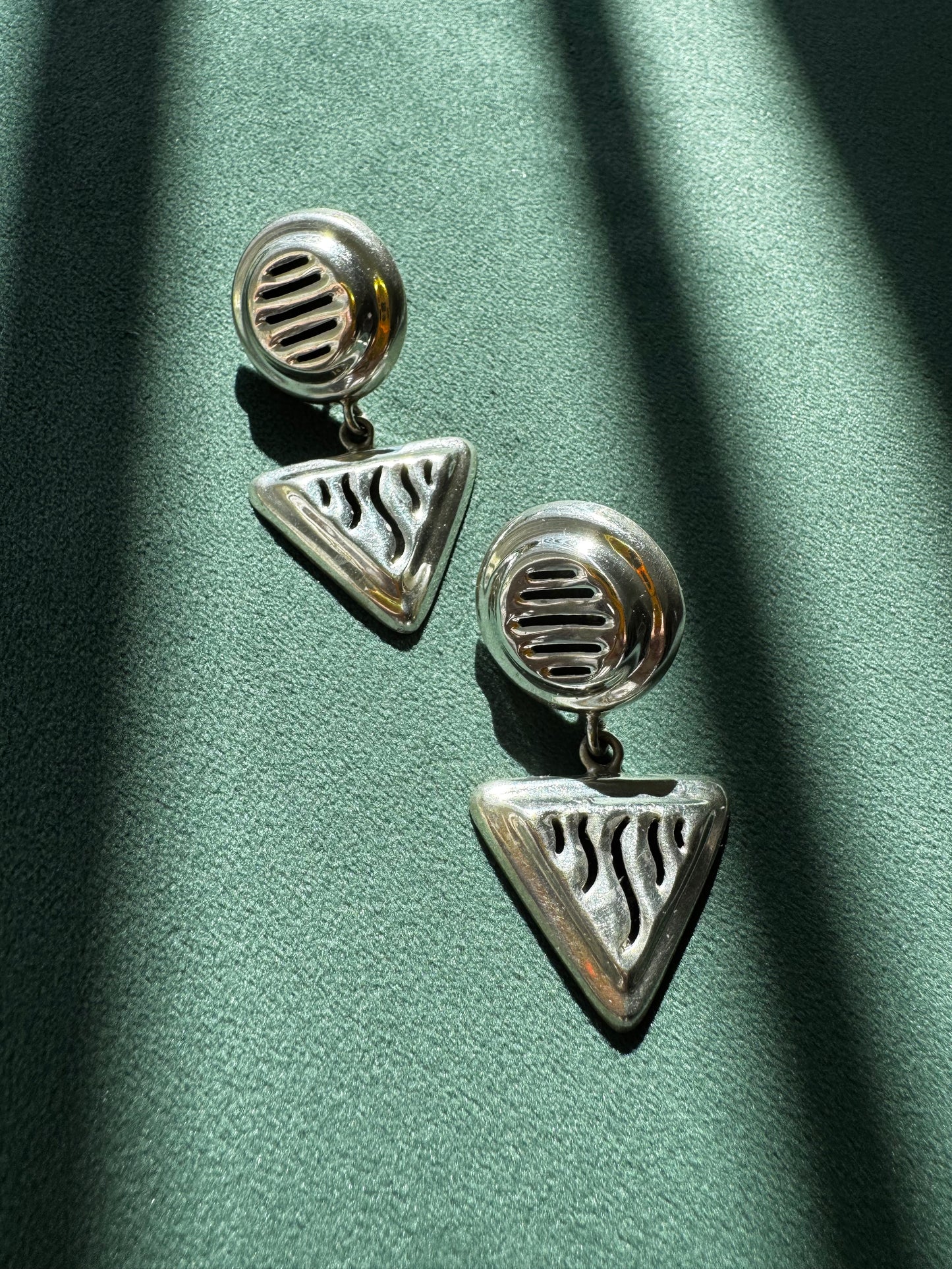 Vintage Taxco Sterling Silver Earrings Y2K Geometry Class Never Looked This Good Circle and Triangle Cutwork Dangle TJ-10 925