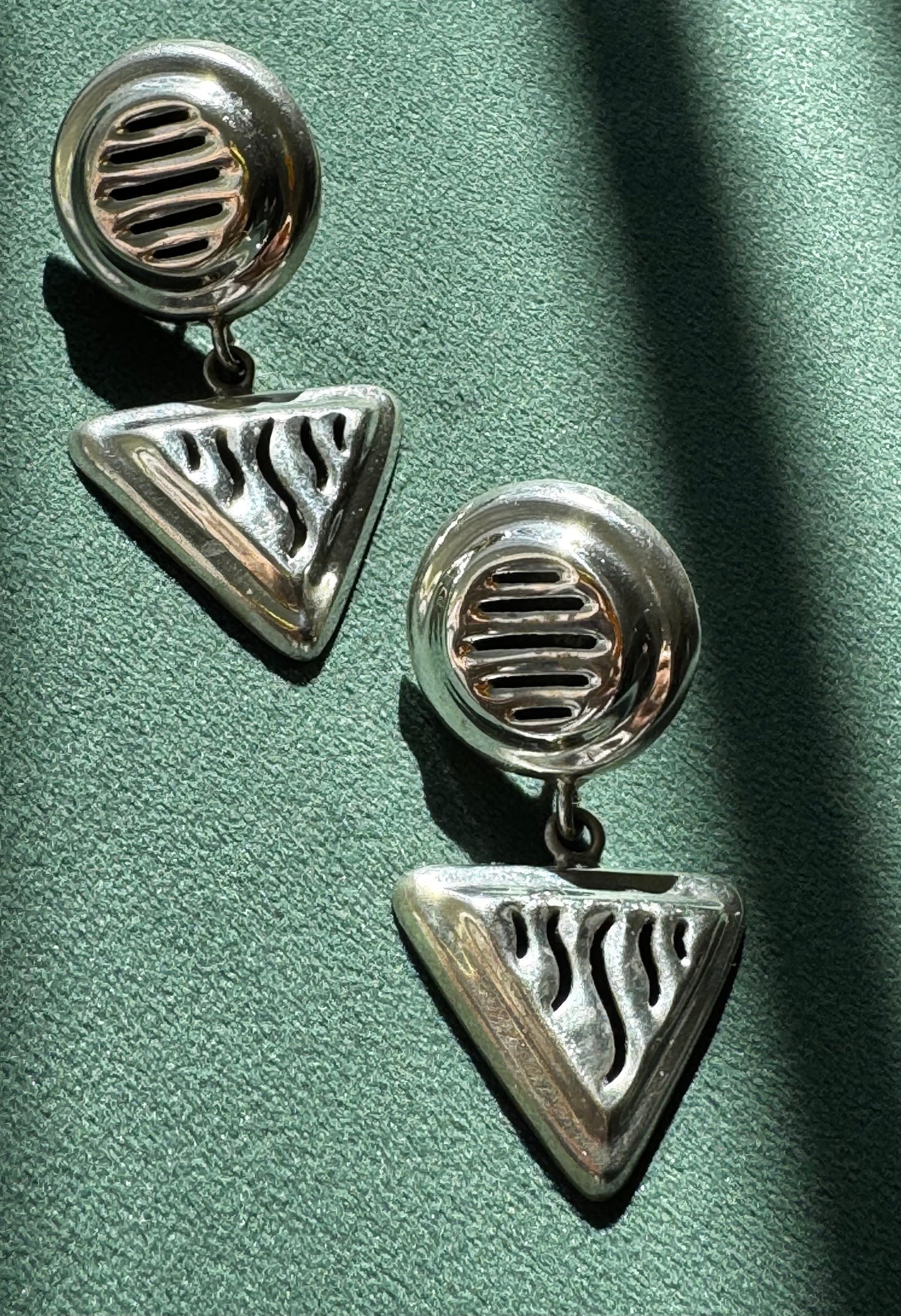 Vintage Taxco Sterling Silver Earrings Y2K Geometry Class Never Looked This Good Circle and Triangle Cutwork Dangle TJ-10 925