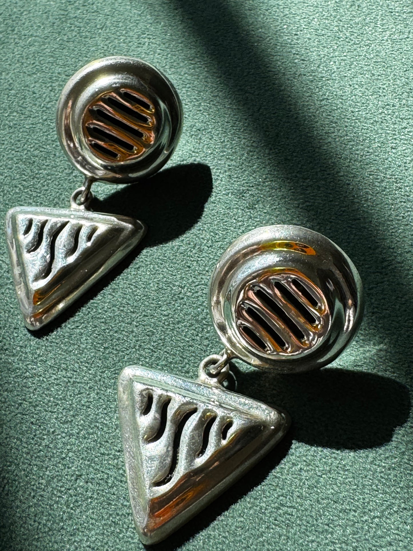 Vintage Taxco Sterling Silver Earrings Y2K Geometry Class Never Looked This Good Circle and Triangle Cutwork Dangle TJ-10 925