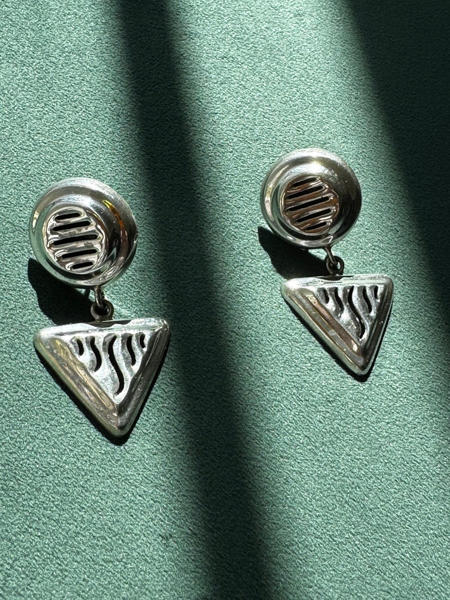 Vintage Taxco Sterling Silver Earrings Y2K Geometry Class Never Looked This Good Circle and Triangle Cutwork Dangle TJ-10 925
