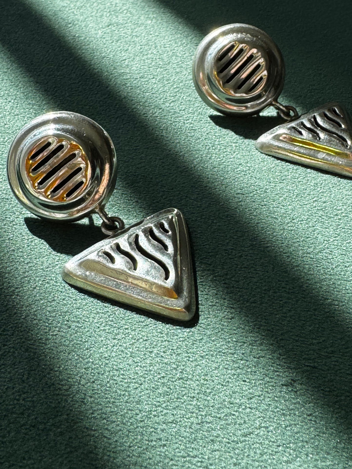 Vintage Taxco Sterling Silver Earrings Y2K Geometry Class Never Looked This Good Circle and Triangle Cutwork Dangle TJ-10 925