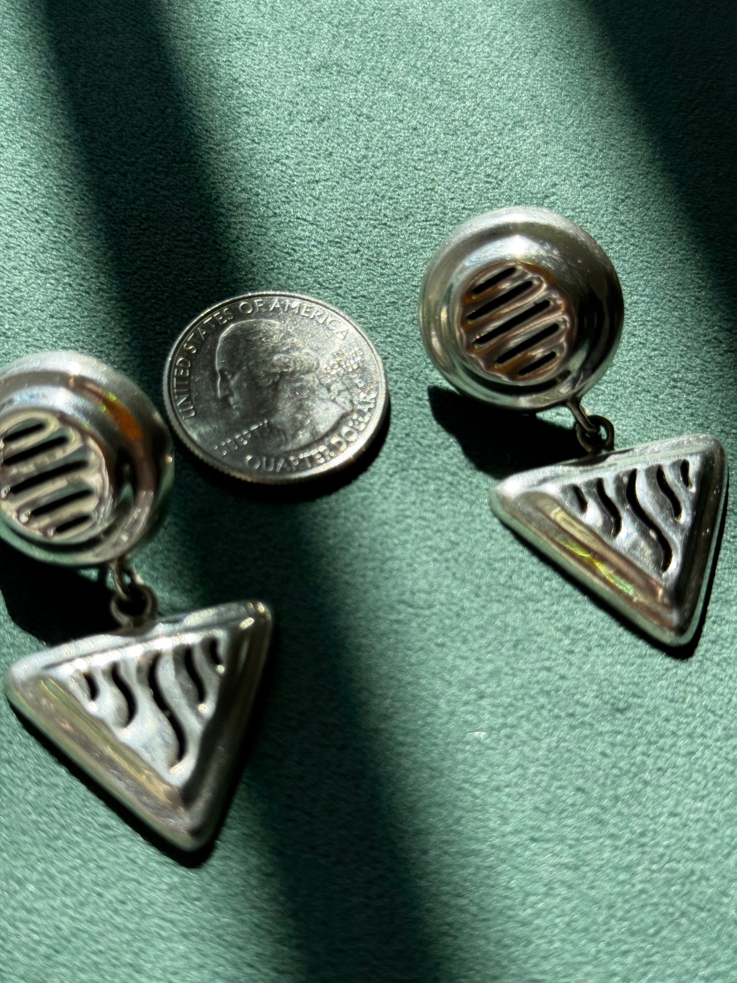 Vintage Taxco Sterling Silver Earrings Y2K Geometry Class Never Looked This Good Circle and Triangle Cutwork Dangle TJ-10 925