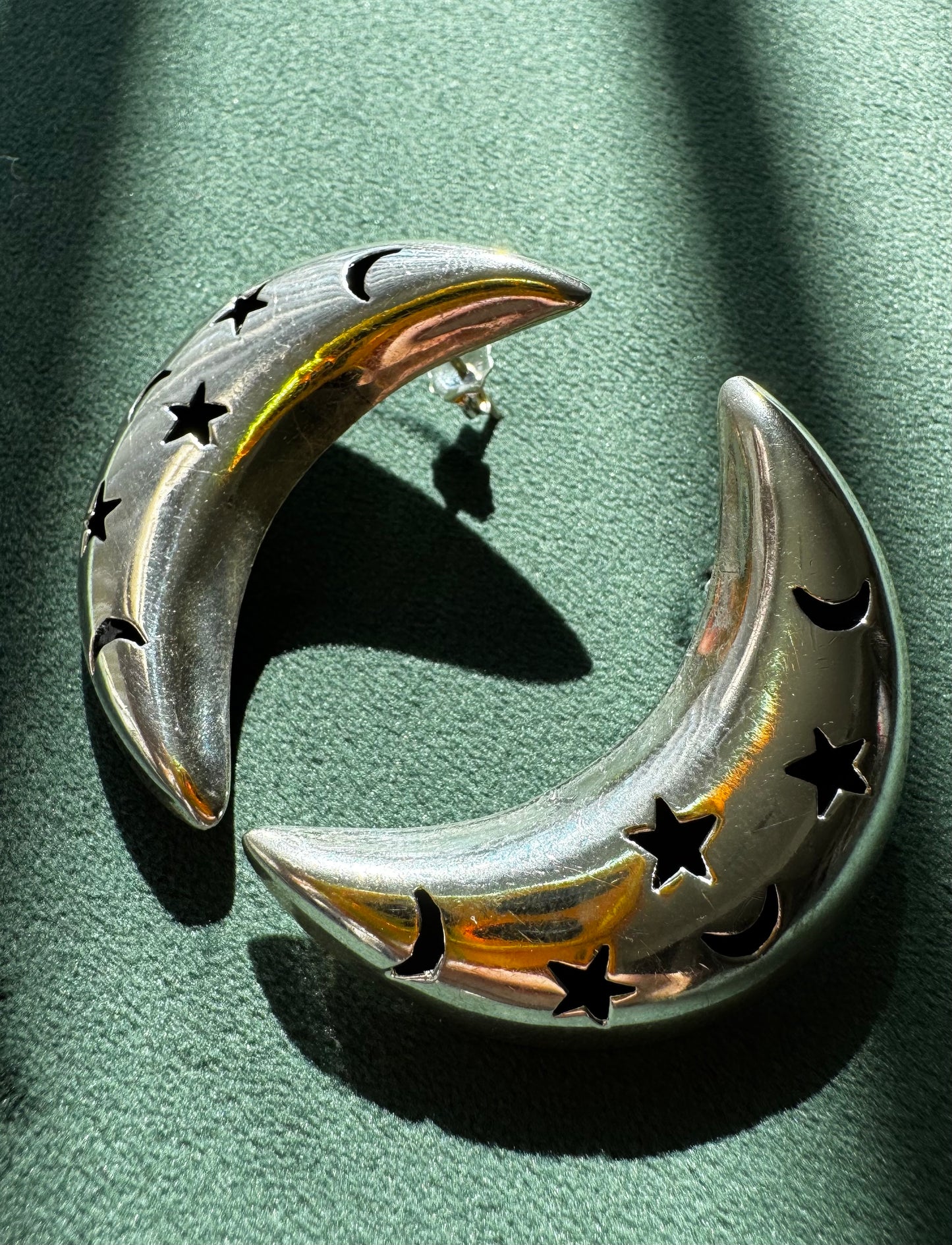 Vintage Mexico Sterling Silver Crescent Moon Earrings Y2K Stars and Moons Cutout the Night Sky on Your Ears TC-244 925