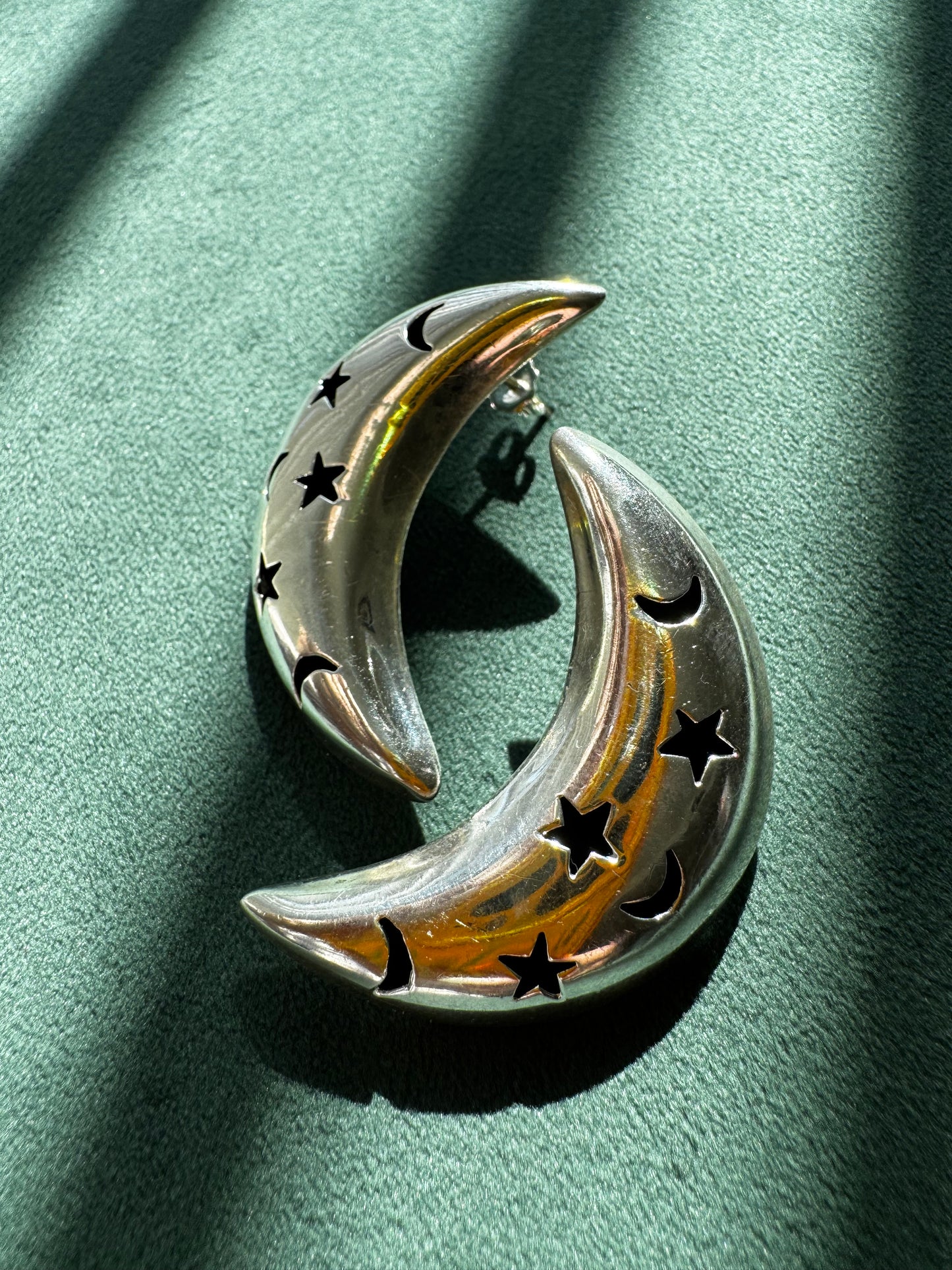 Vintage Mexico Sterling Silver Crescent Moon Earrings Y2K Stars and Moons Cutout the Night Sky on Your Ears TC-244 925