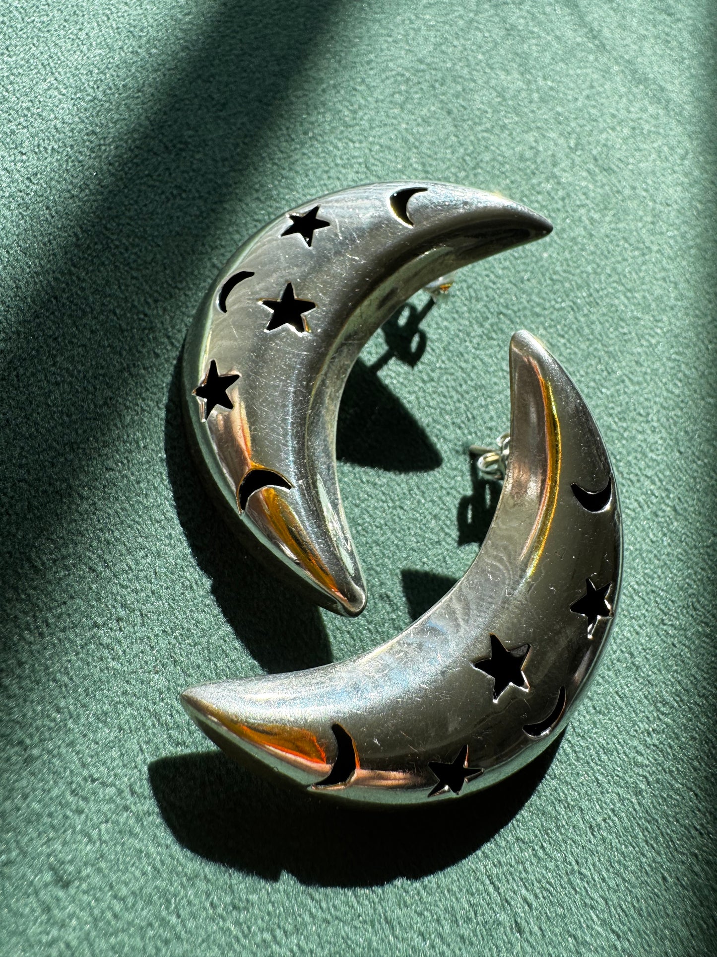 Vintage Mexico Sterling Silver Crescent Moon Earrings Y2K Stars and Moons Cutout the Night Sky on Your Ears TC-244 925