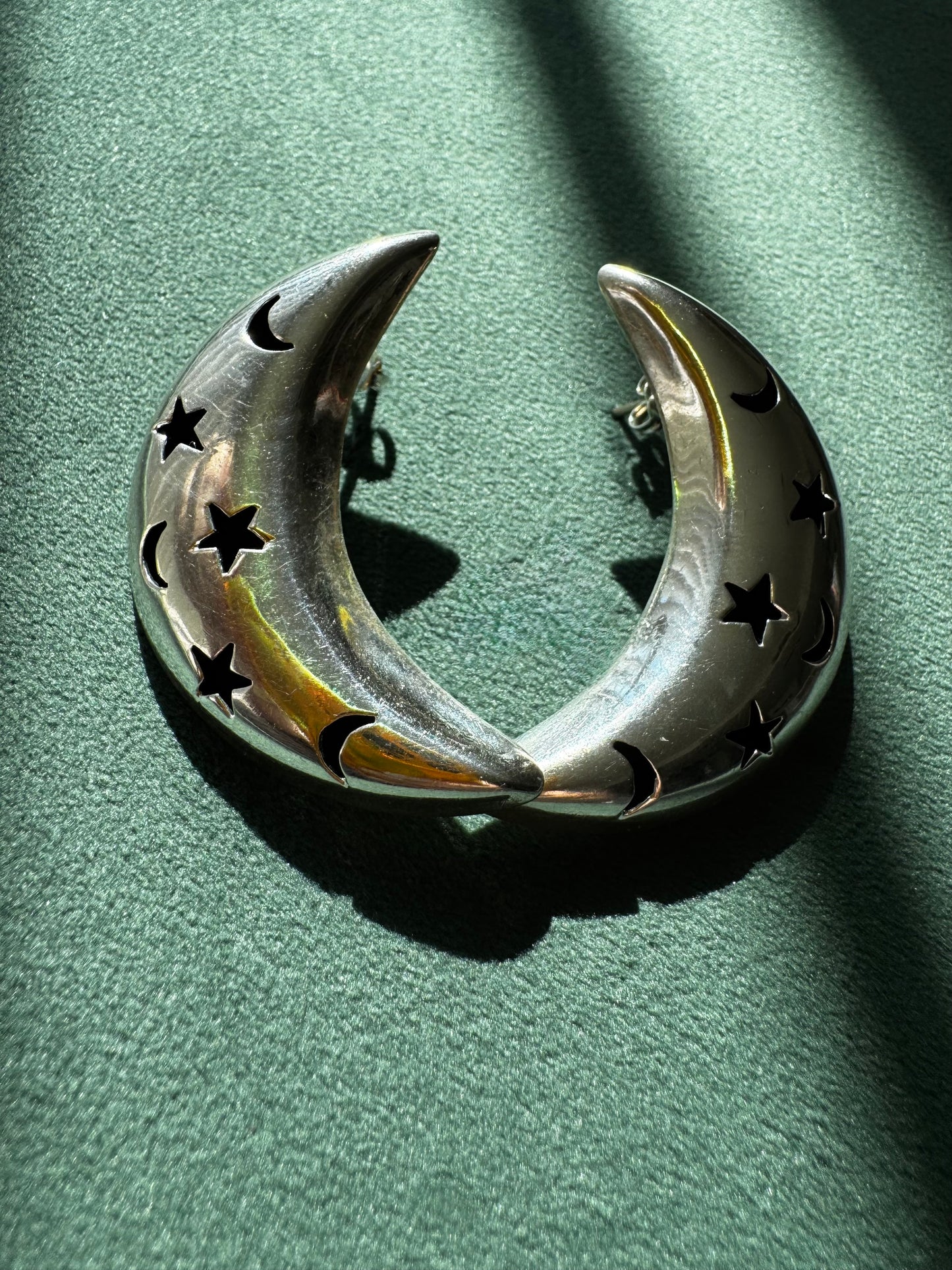 Vintage Mexico Sterling Silver Crescent Moon Earrings Y2K Stars and Moons Cutout the Night Sky on Your Ears TC-244 925