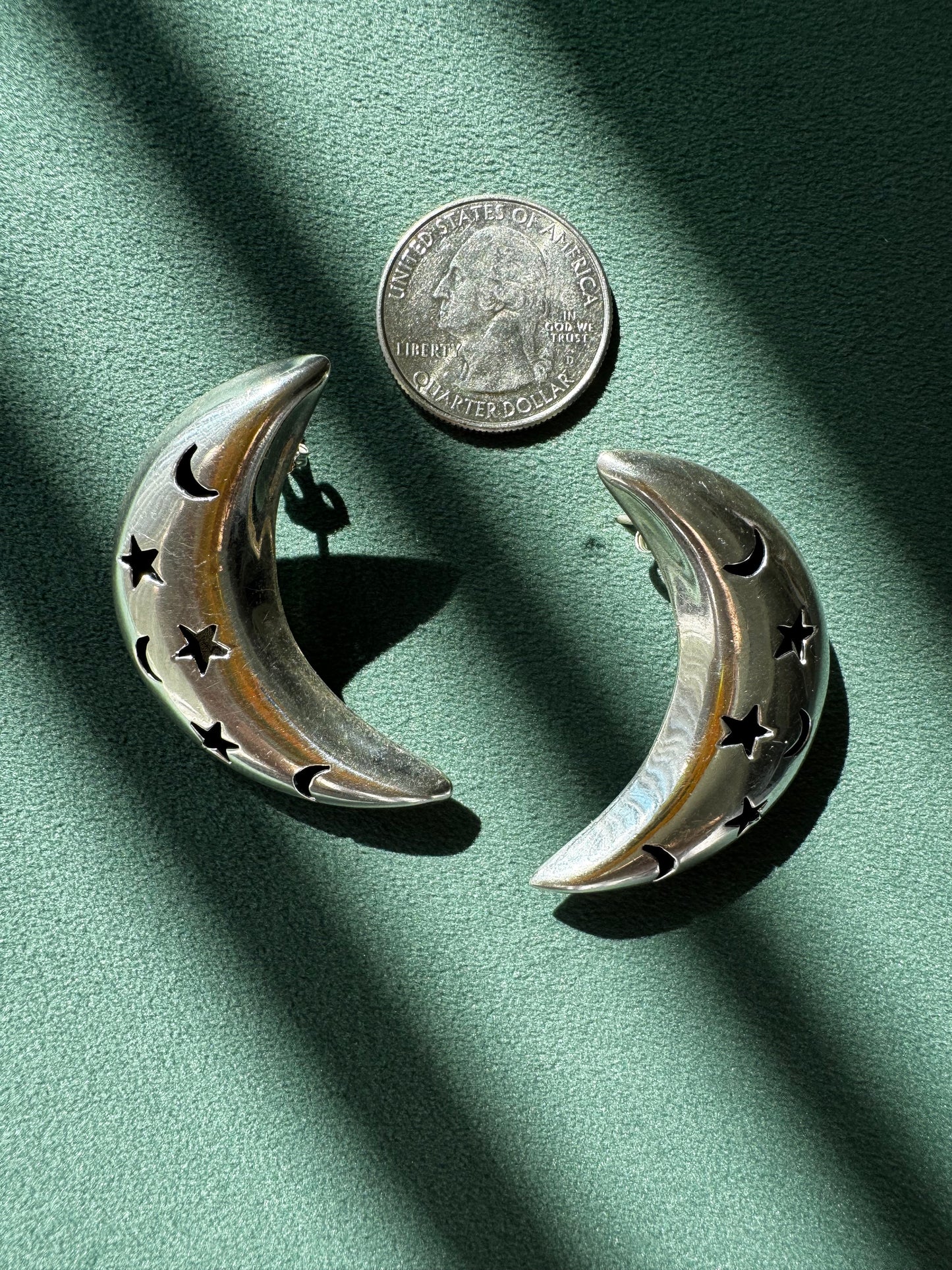Vintage Mexico Sterling Silver Crescent Moon Earrings Y2K Stars and Moons Cutout the Night Sky on Your Ears TC-244 925