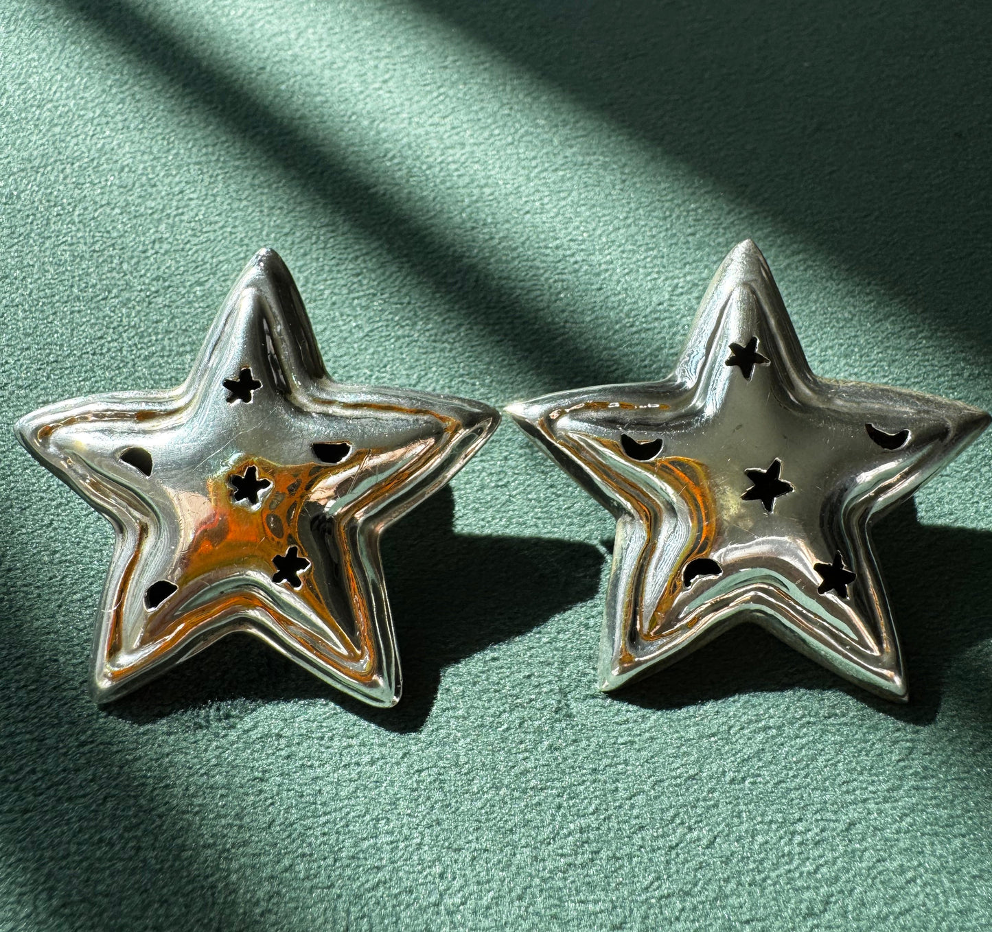 Vintage Mexico Sterling Silver Puffy Star Earrings Y2K Stars and Moons Cutout You Are the Main Character TG-205 925